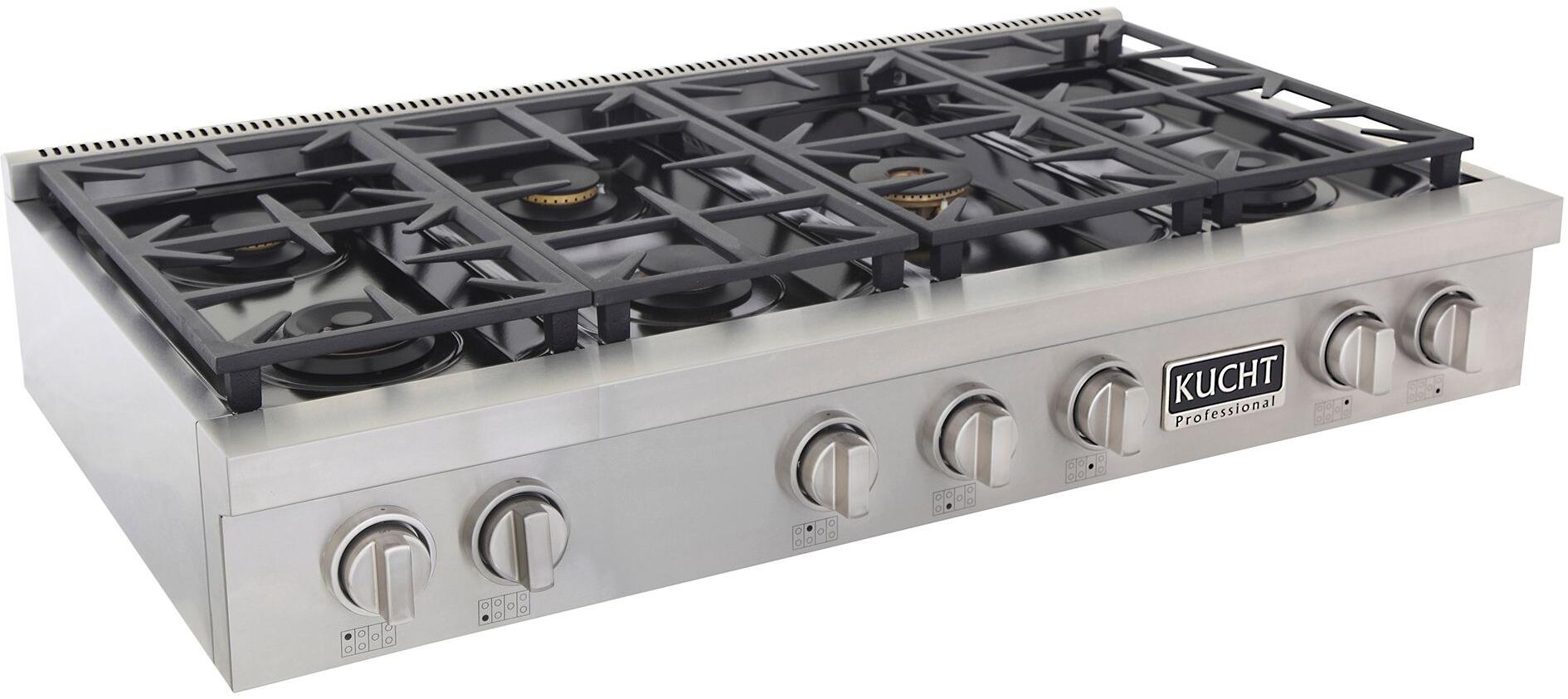 Kucht 48-Inch 6 Burner Gas Rangetop in Stainless Steel with Silver Accents KFX489T-S