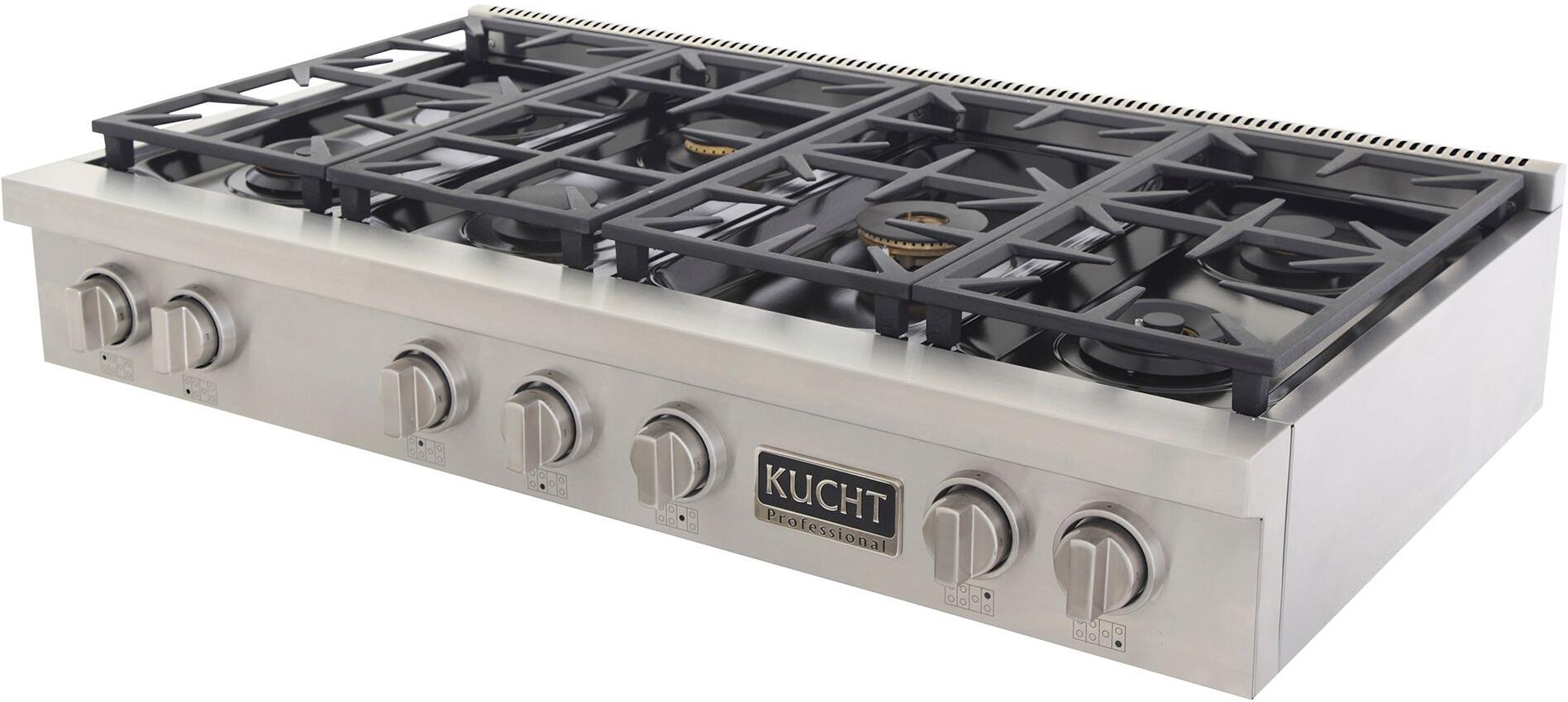 Kucht 48-Inch 6 Burner Gas Rangetop in Stainless Steel with Silver Accents KFX489T-S