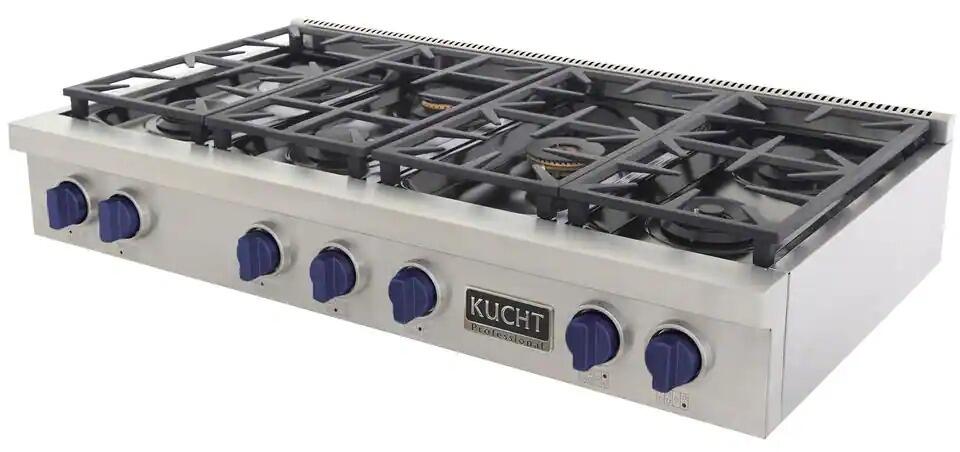 Kucht 48-Inch 6 Burner Gas Rangetop in Stainless Steel with Royal Blue Knob KFX489T-B