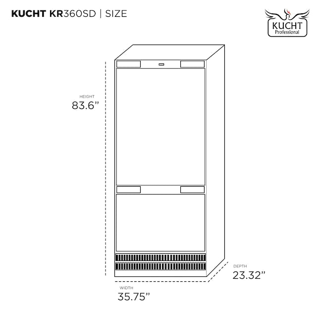 Kucht 36-Inch Built-In Refrigerator in Stainless Steel with Ice Maker KR360SD, K36SDSSP, K36SDSSH