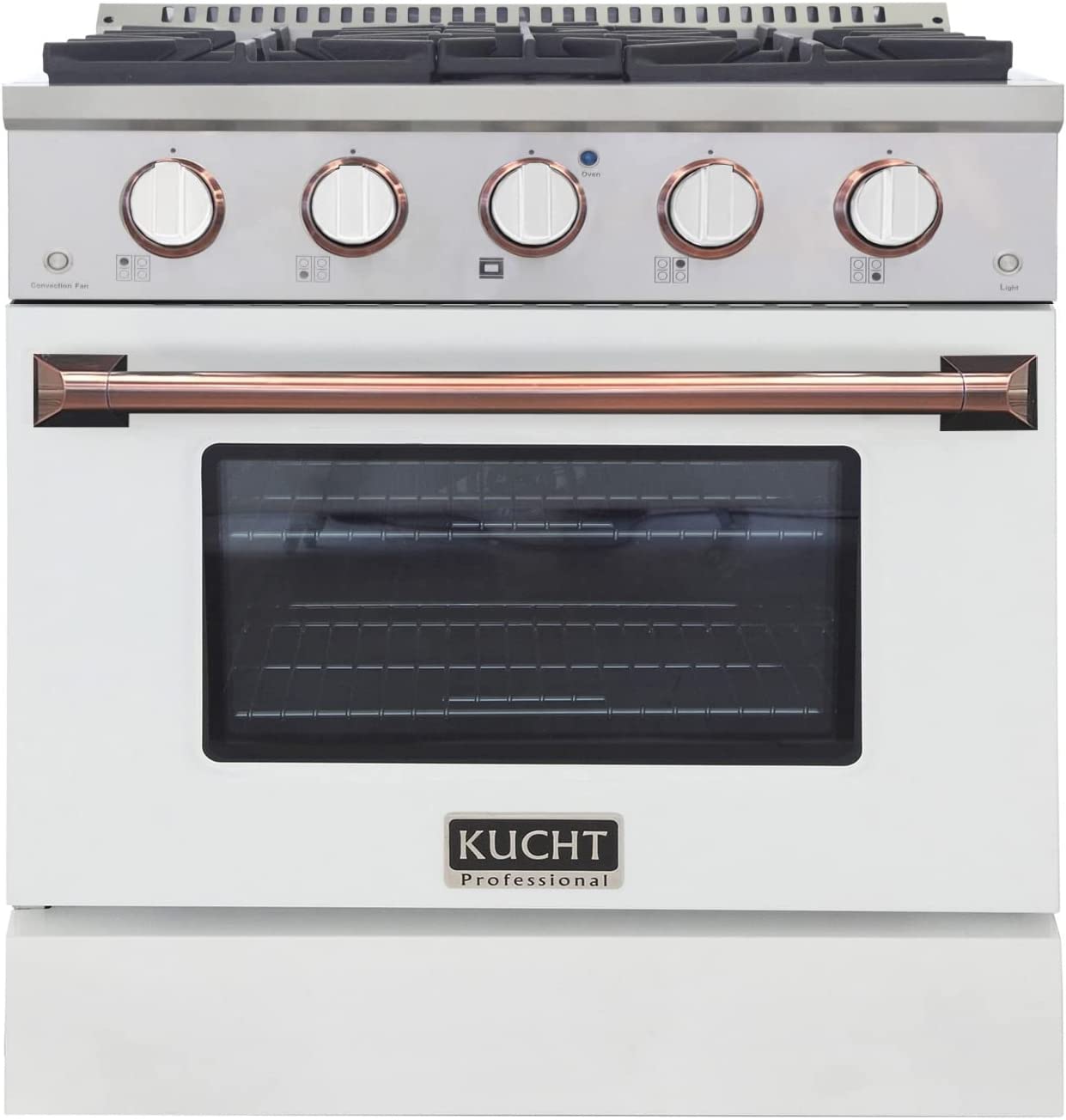 Kucht Signature 30" Gas Range in White with White Knobs & Rose Gold Handle KNG301-W-ROSE