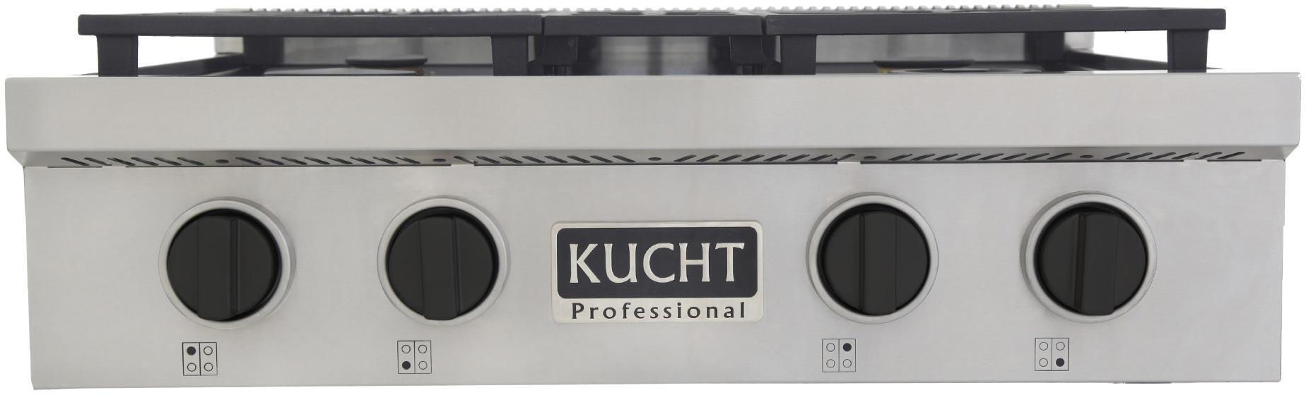 Kucht 30-Inch 4 Burner Gas Rangetop in Stainless Steel with Toxedo Black Knob KFX309T-K