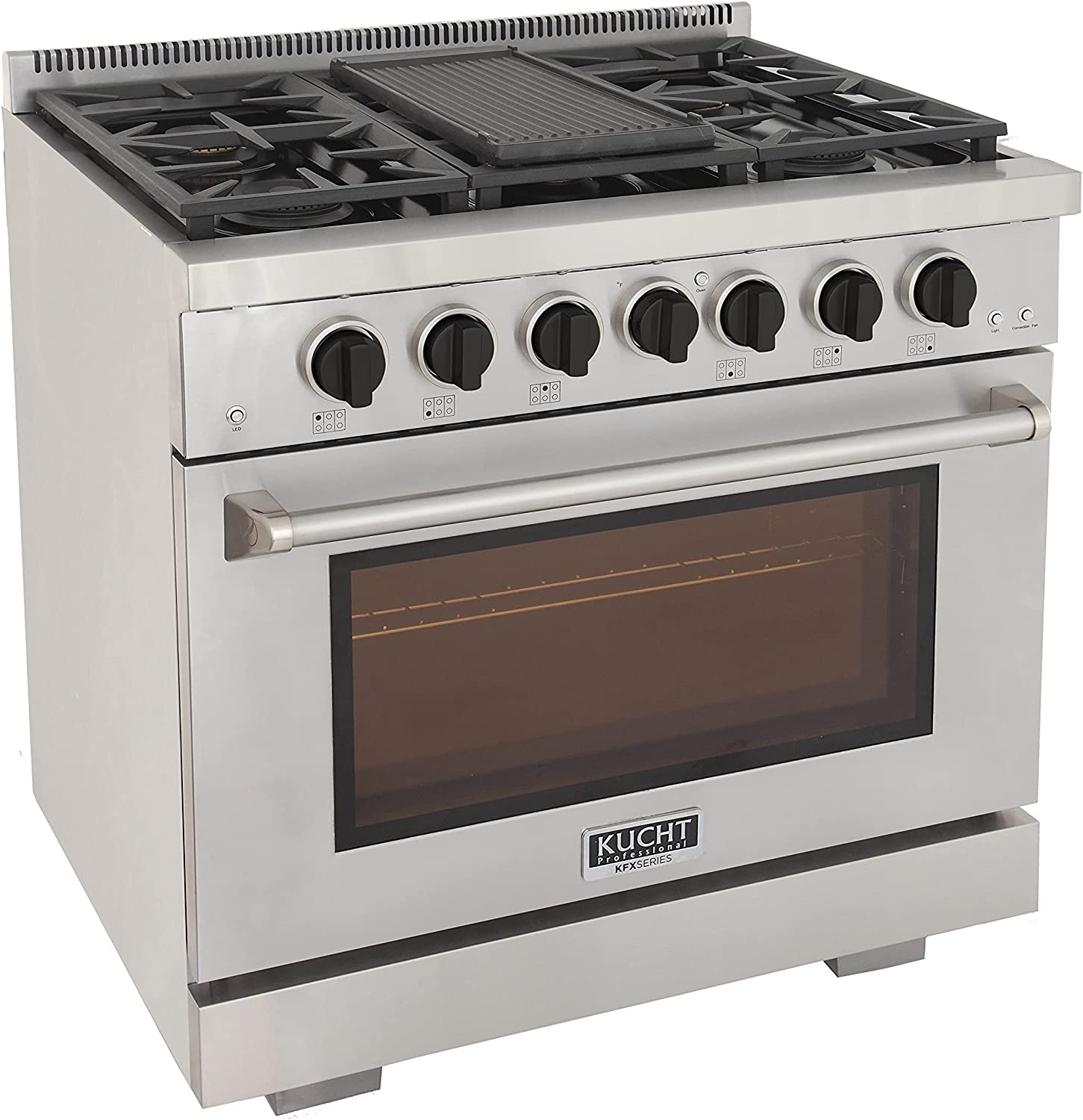 Kucht 36-Inch Gas Range in Stainless Steel with Black Knob KFX360-K