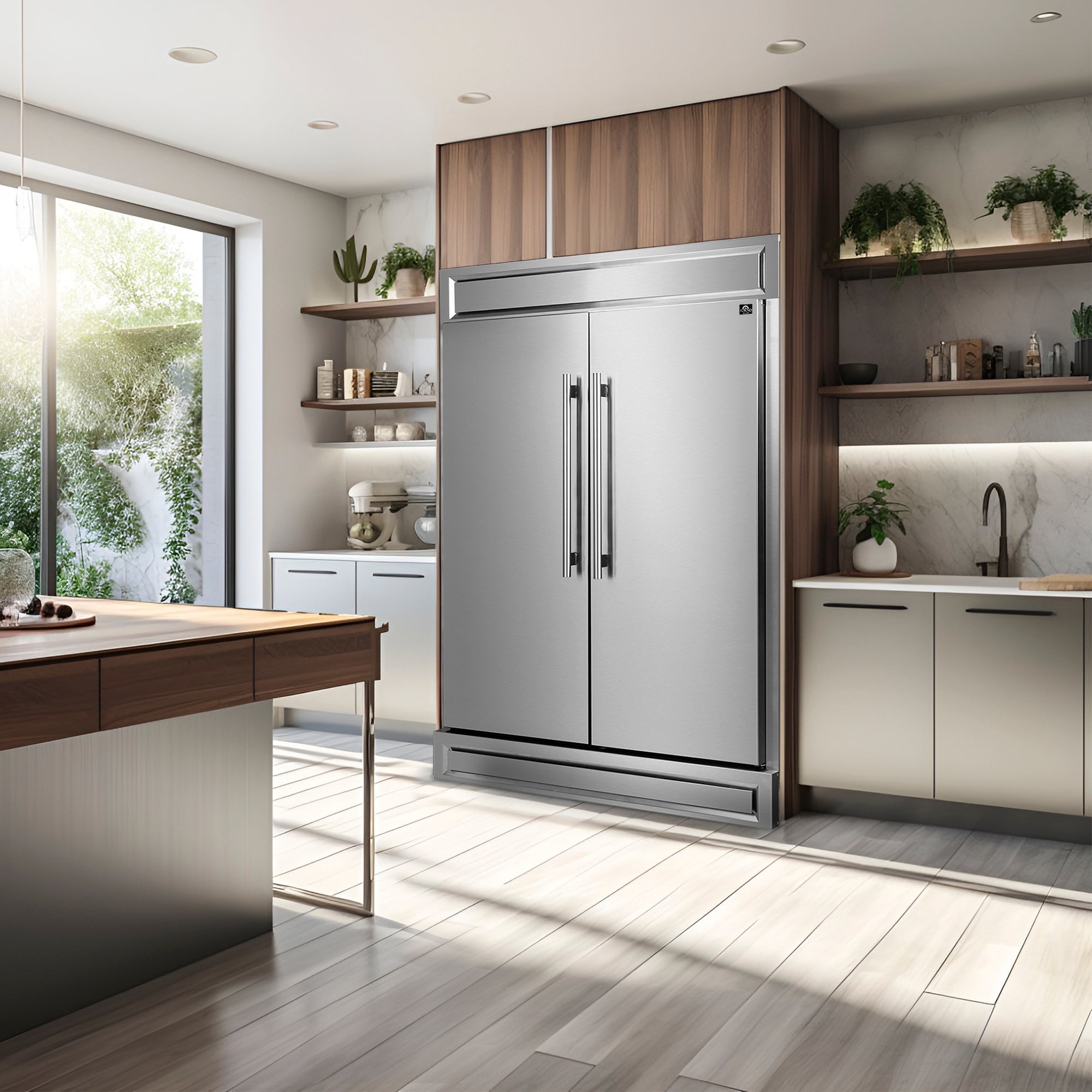 Forno Appliance Package - 48" Dual Fuel Range, Wall Mount Range Hood and 60" Refrigerator with Modern Grill Trim, FBDL-017-04CAUS