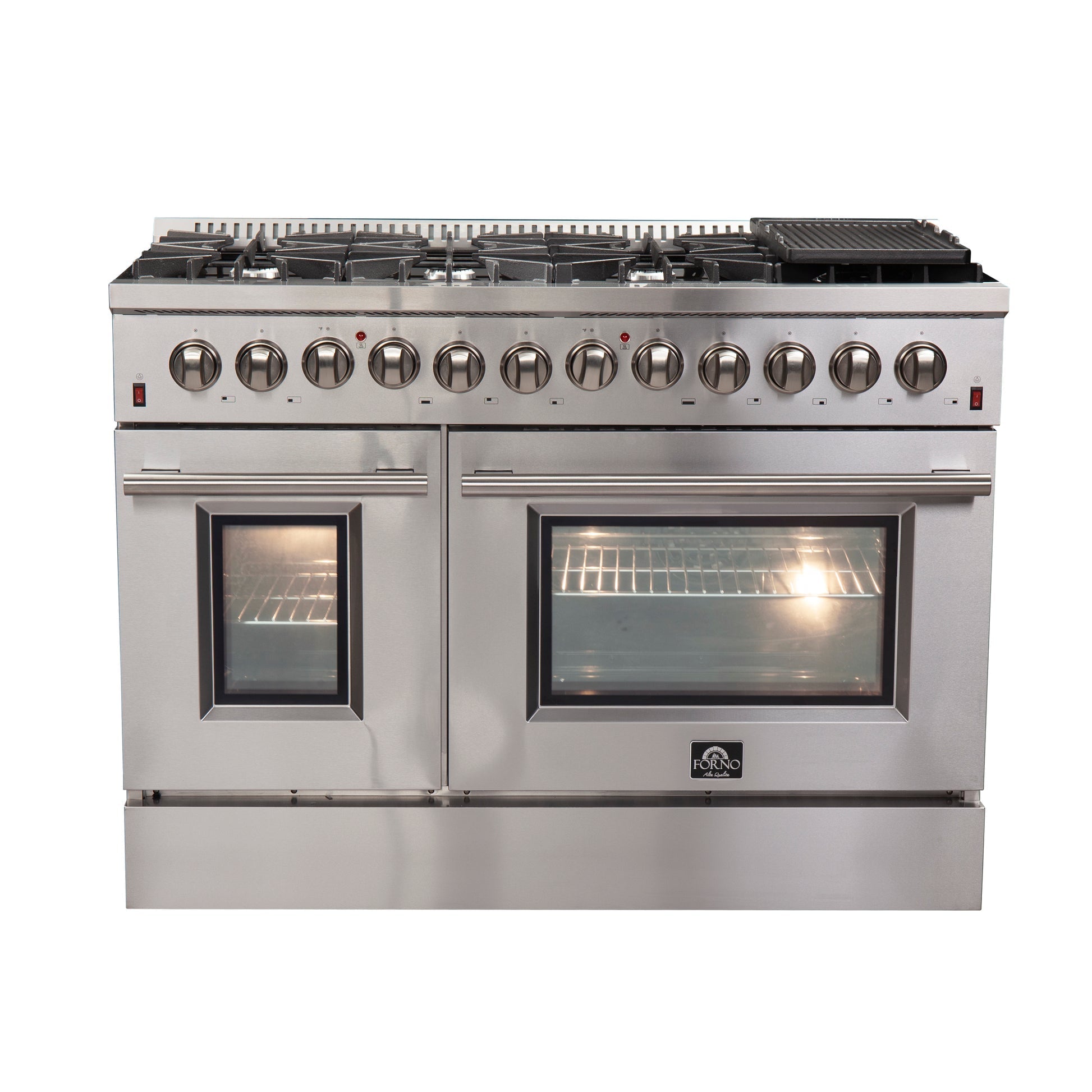 Forno Appliance Package - 48" Dual Fuel Range, Wall Mount Range Hood and 60" Refrigerator with Modern Grill Trim, FBDL-017-04CAUS