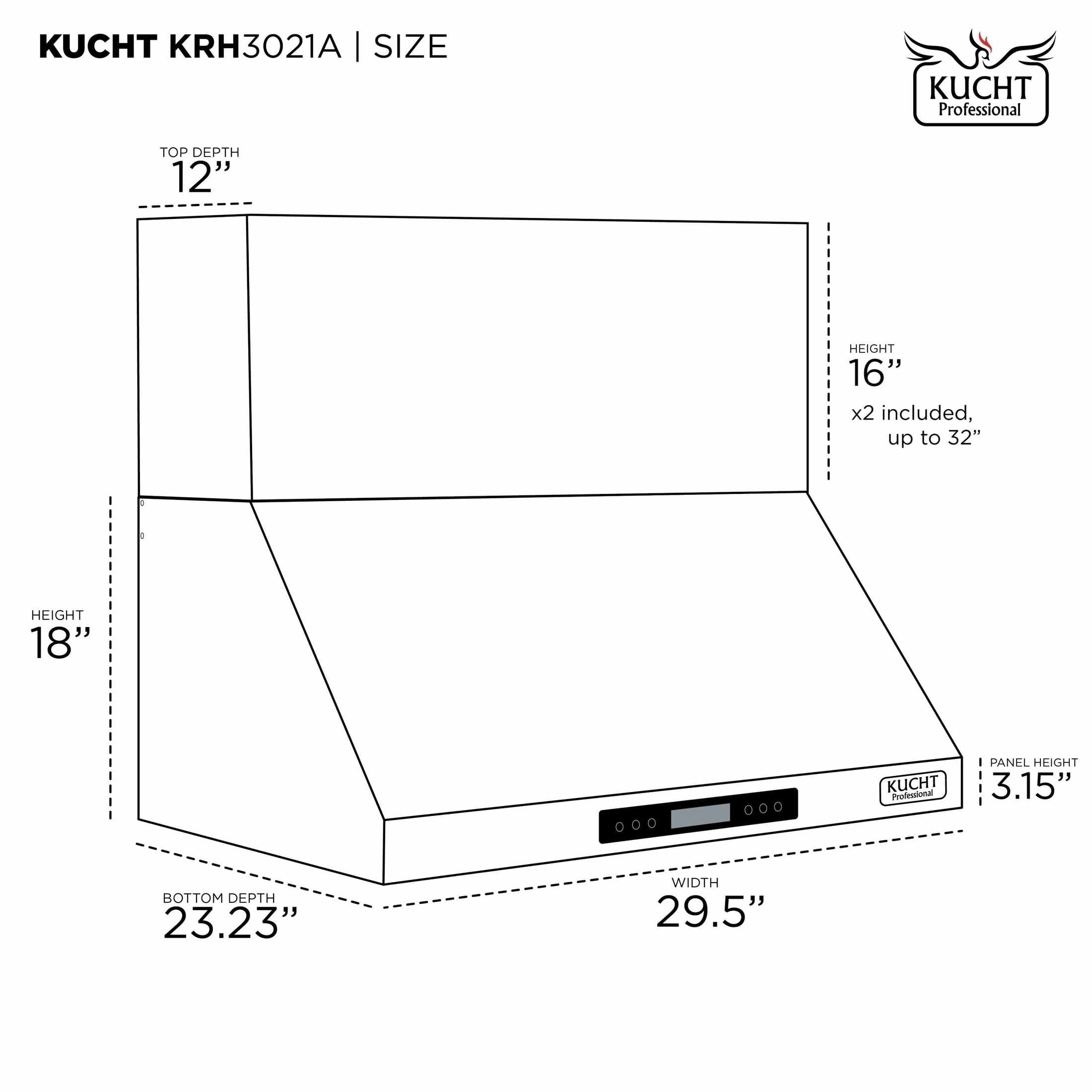 Kucht 30-Inch Wall Mounted Range Hood 900 CFM in Stainless Steel KRH3021A