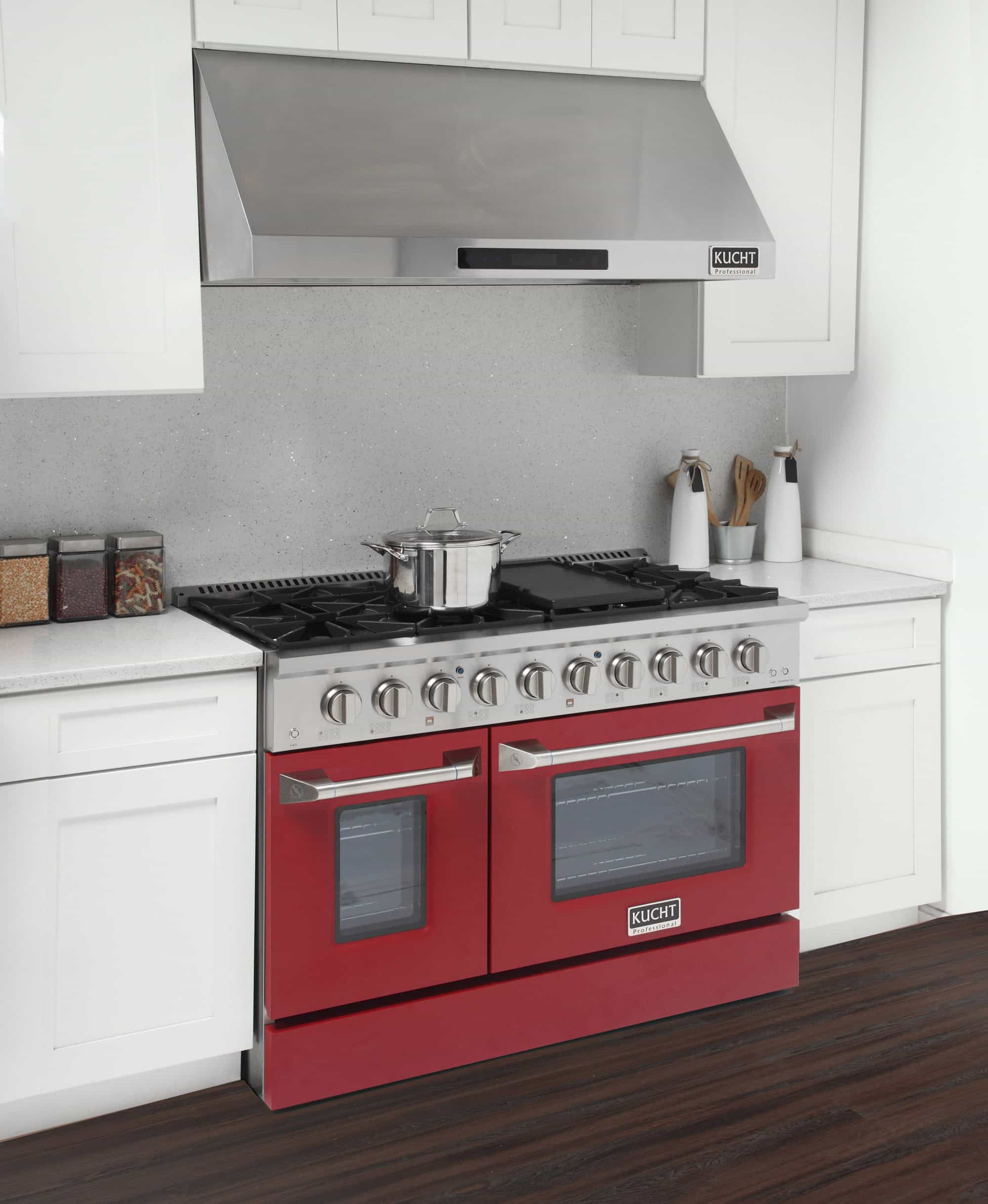 Kucht 48-Inch Pro-Style Dual Fuel Range in Stainless Steel with Red Oven Door KDF482-R