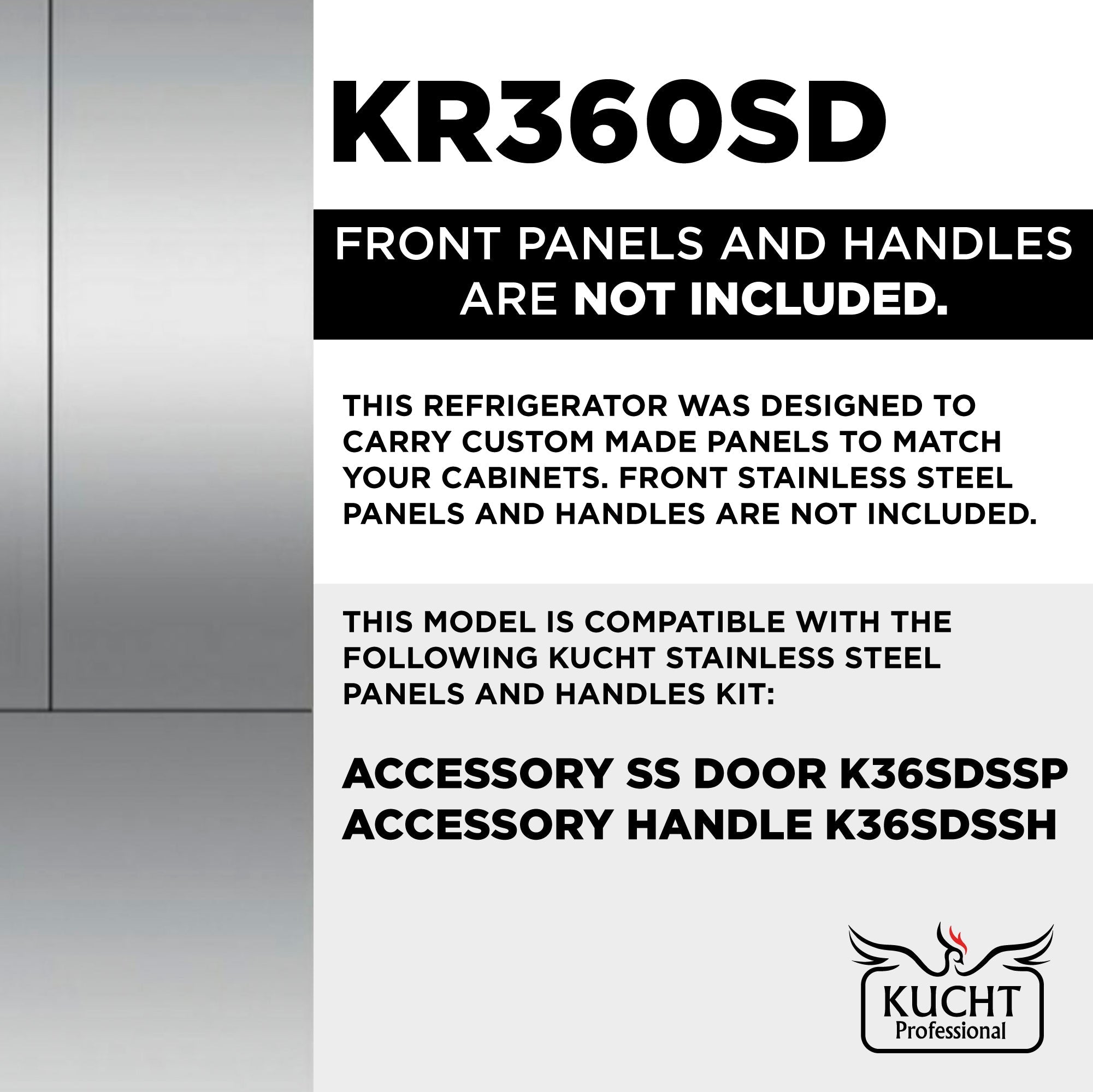 Kucht 36-Inch Built-In Refrigerator in Stainless Steel with Ice Maker KR360SD, K36SDSSP, K36SDSSH