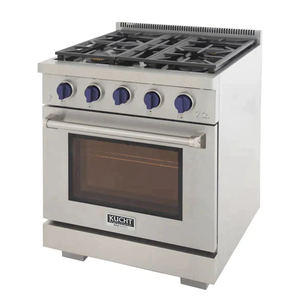 Kucht 30-Inch Gas Range in Stainless Steel with Blue Knob KFX300-B