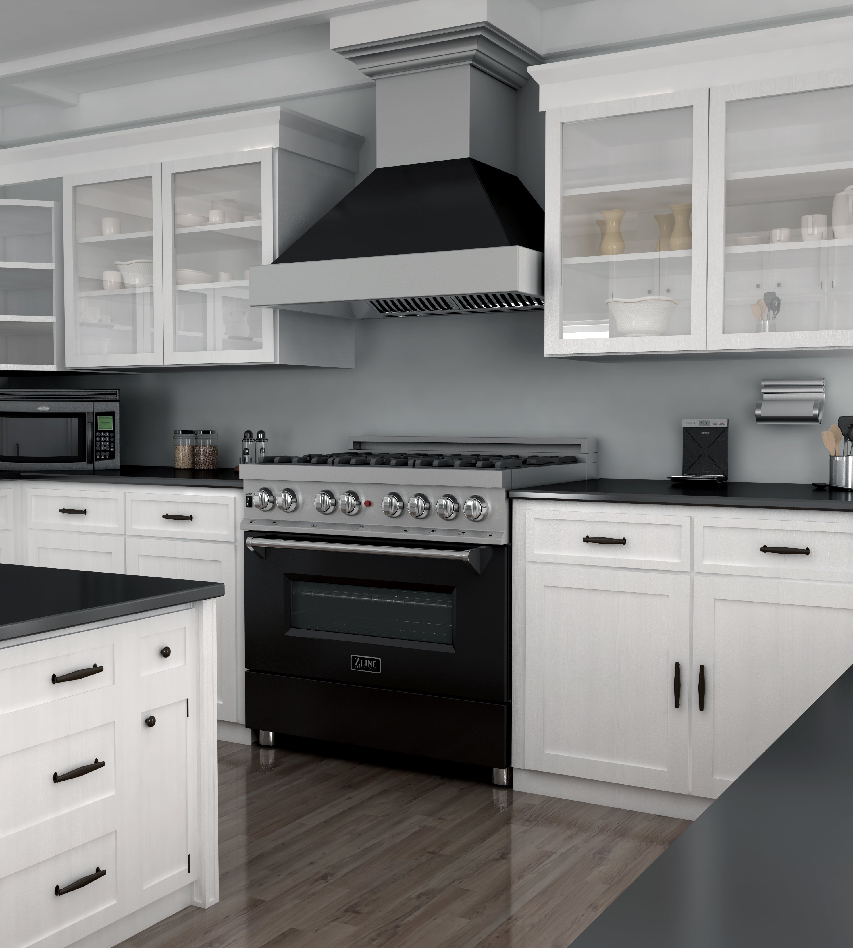 ZLINE 36 in. Professional Dual Fuel Range in Fingerprint Resistant Stainless Steel with Black Matte Door (RAS-BLM-36)