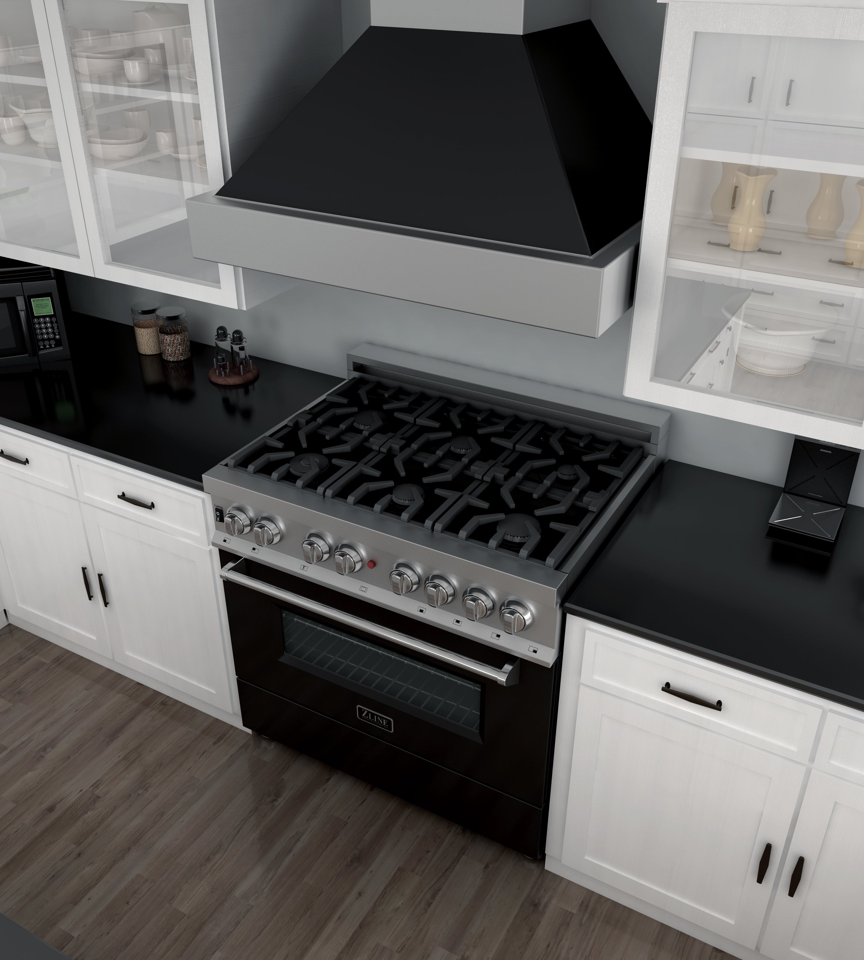 ZLINE 36 in. Professional Dual Fuel Range in Fingerprint Resistant Stainless Steel with Black Matte Door (RAS-BLM-36)