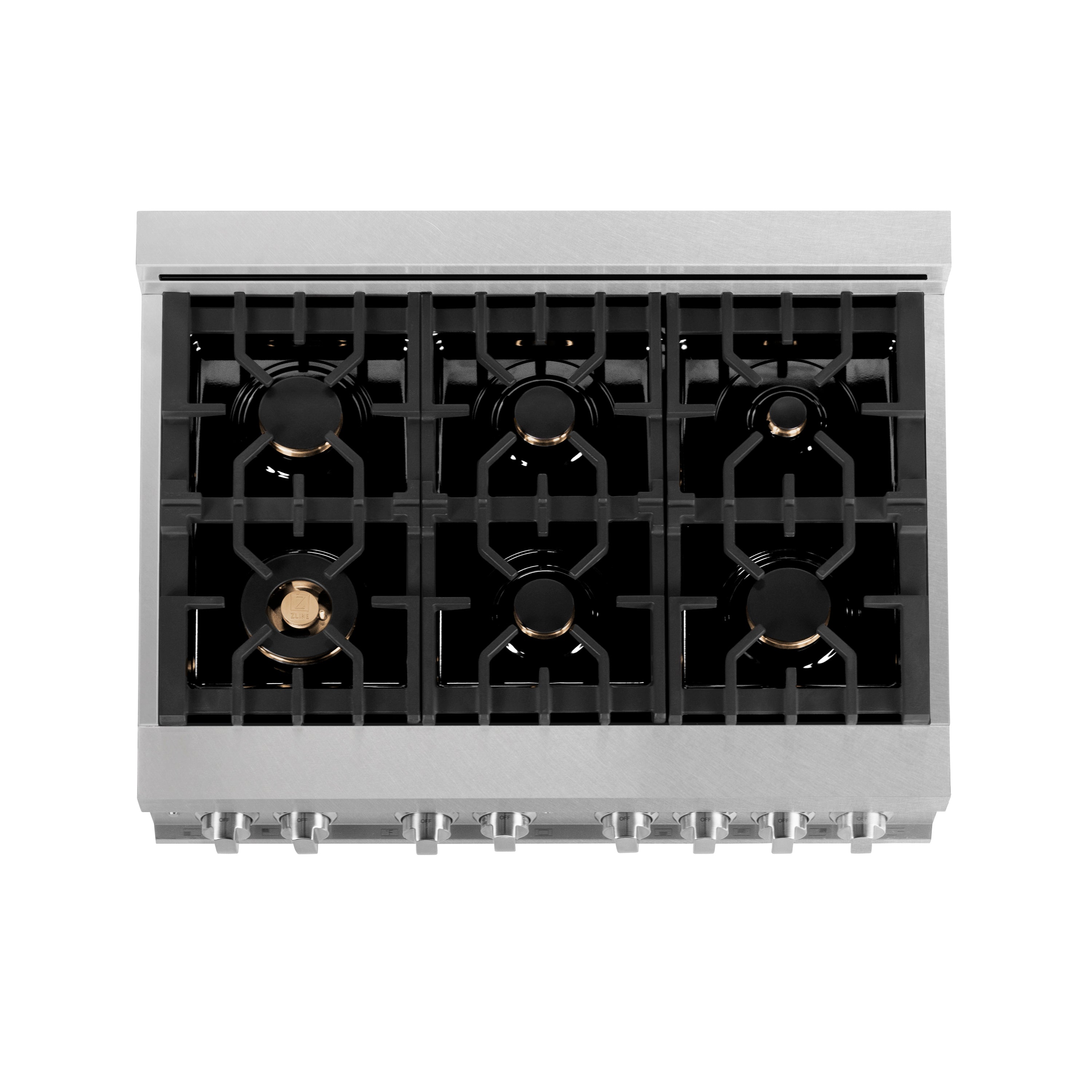 ZLINE 36 in. Professional Dual Fuel Range in Fingerprint Resistant Stainless Steel with Brass Burners (RAS-SN-BR-36)