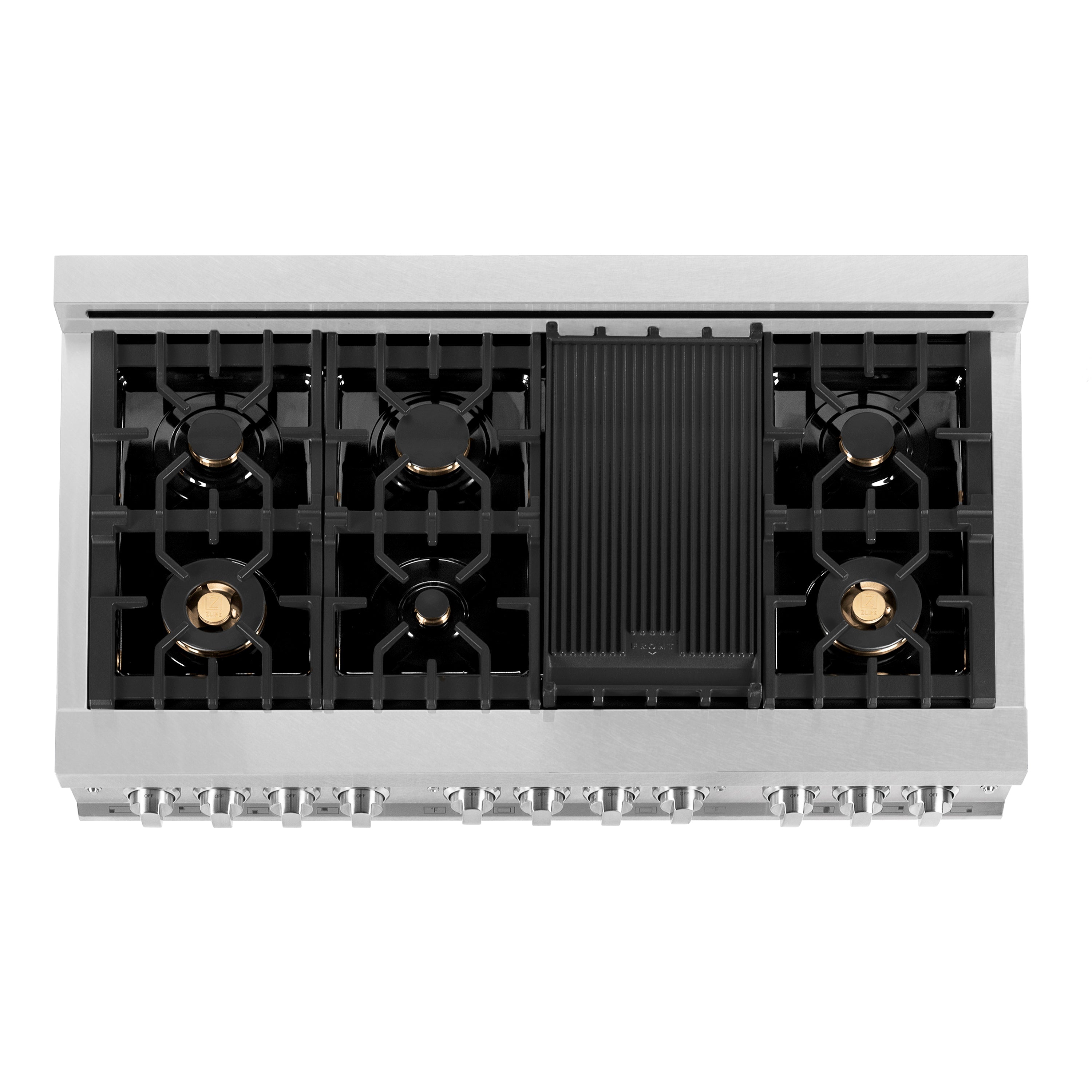 ZLINE 48 in. Fingerprint Resistant Stainless Steel 6.0 cu.ft. 7 Gas Burner/Electric Oven Range with Brass Burners (RAS-SN-BR-48)