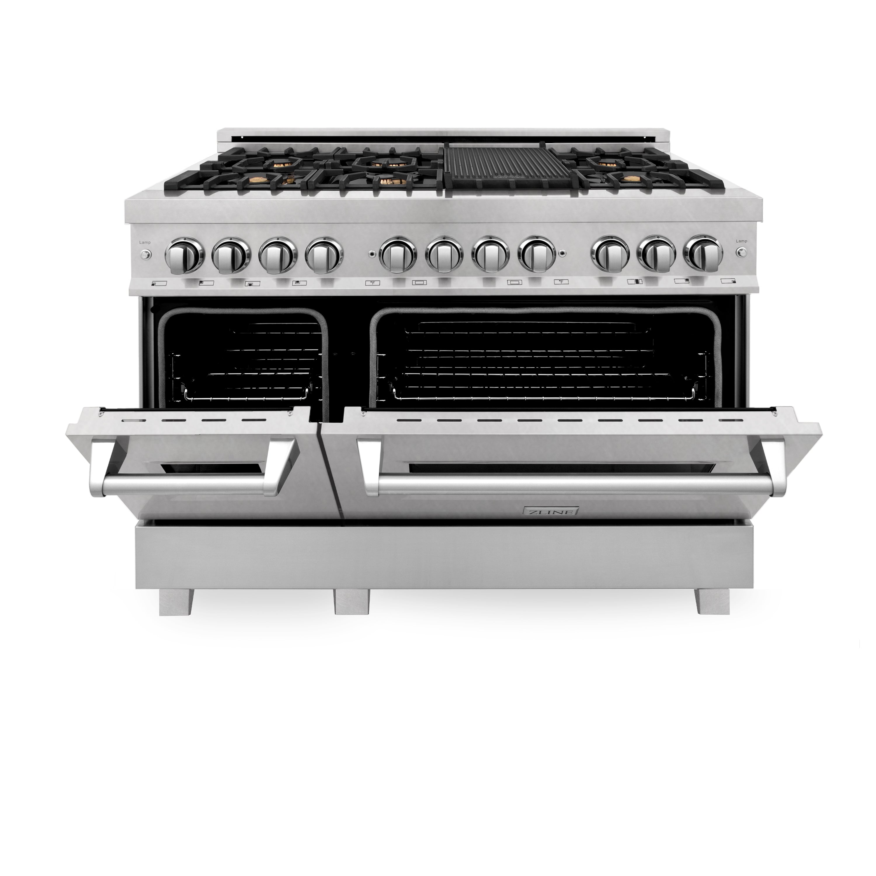 ZLINE 48 in. Fingerprint Resistant Stainless Steel 6.0 cu.ft. 7 Gas Burner/Electric Oven Range with Brass Burners (RAS-SN-BR-48)
