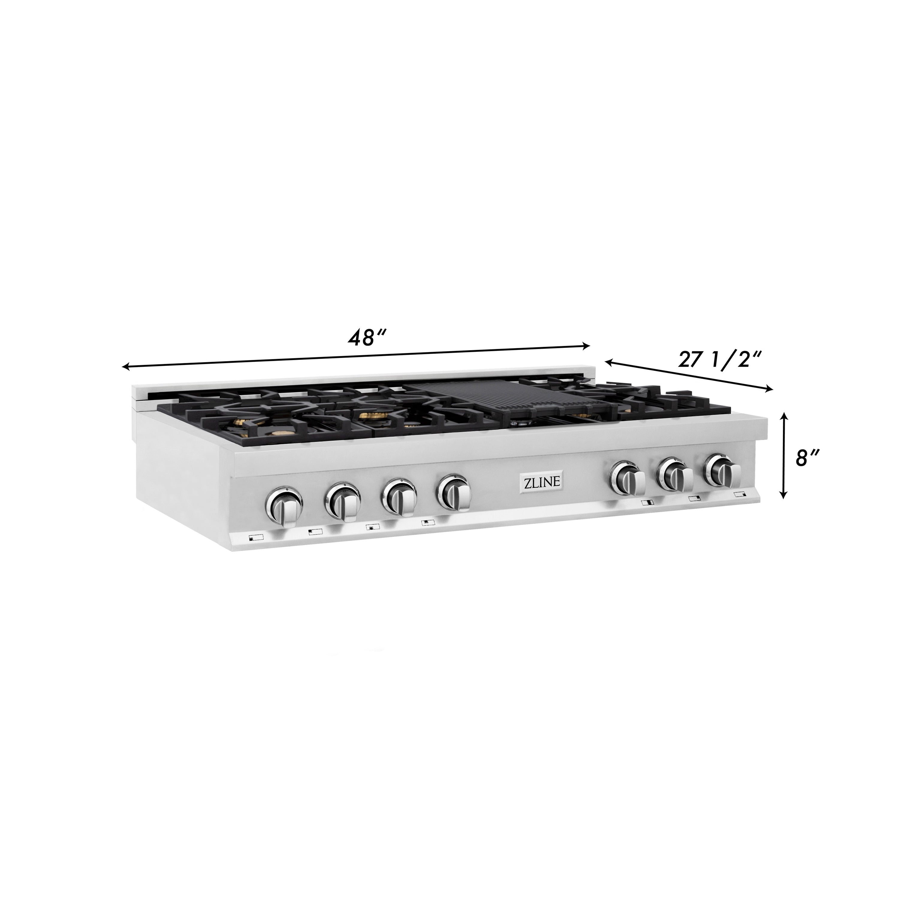 ZLINE 48 in. Porcelain Gas Rangetop with 7 Gas Brass Burners and Griddle (RT-BR-48)