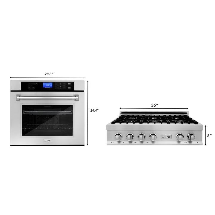 ZLINE Kitchen Package with 36" Stainless Steel Rangetop and 30" Single Wall Oven (2KP-RTAWS36)