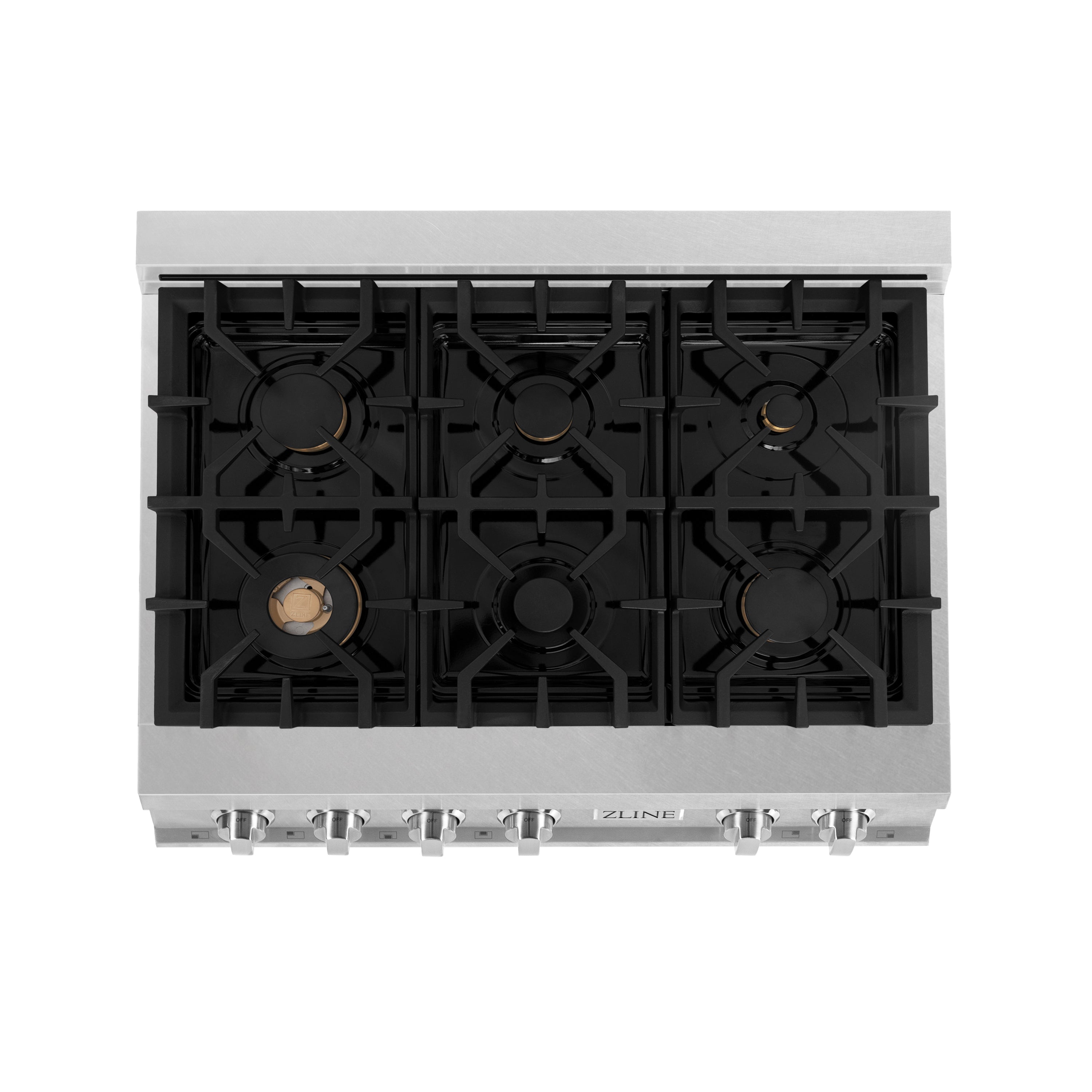 ZLINE 36 in. Porcelain Rangetop in DuraSnow Stainless Steel with 6 Gas Brass Burners (RTS-BR-36)