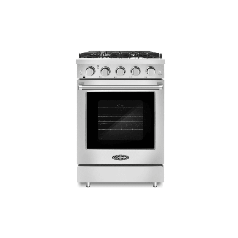 Cosmo 24 in. Slide-In Freestanding Gas Range with 4 Sealed Burners, Cast Iron Grates, 3.73 cu. ft. Capacity Convection Oven in Stainless Steel - COS-EPGR244