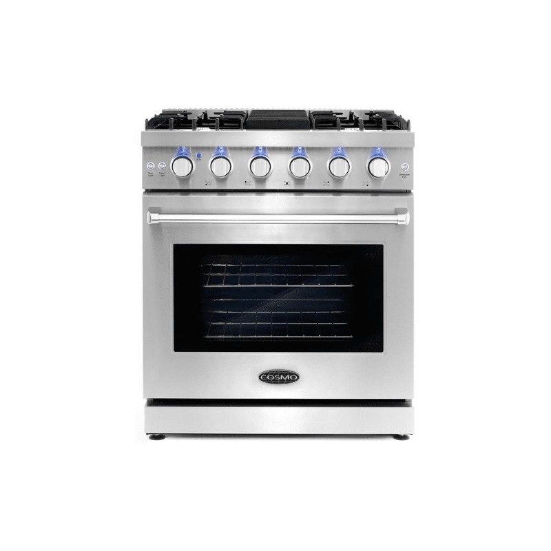 Cosmo 30 in. Slide-In Freestanding Gas Range with 5 Sealed Burners, Cast Iron Grates, 4.5 cu. ft. Capacity Convection Oven in Stainless Steel - COS-EPGR304