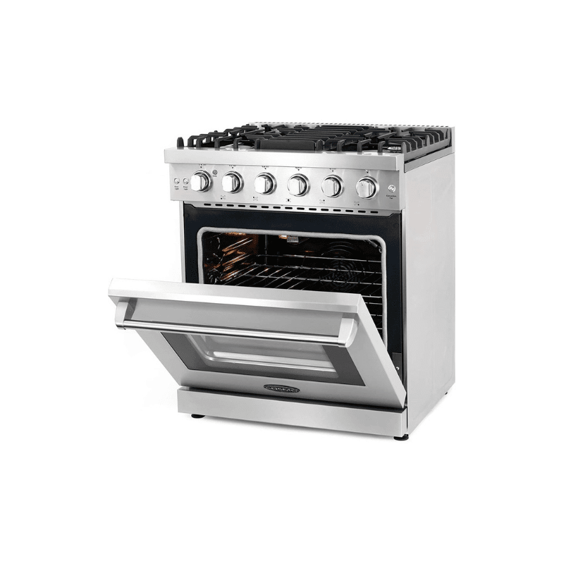 Cosmo 30 in. Slide-In Freestanding Gas Range with 5 Sealed Burners, Cast Iron Grates, 4.5 cu. ft. Capacity Convection Oven in Stainless Steel - COS-EPGR304