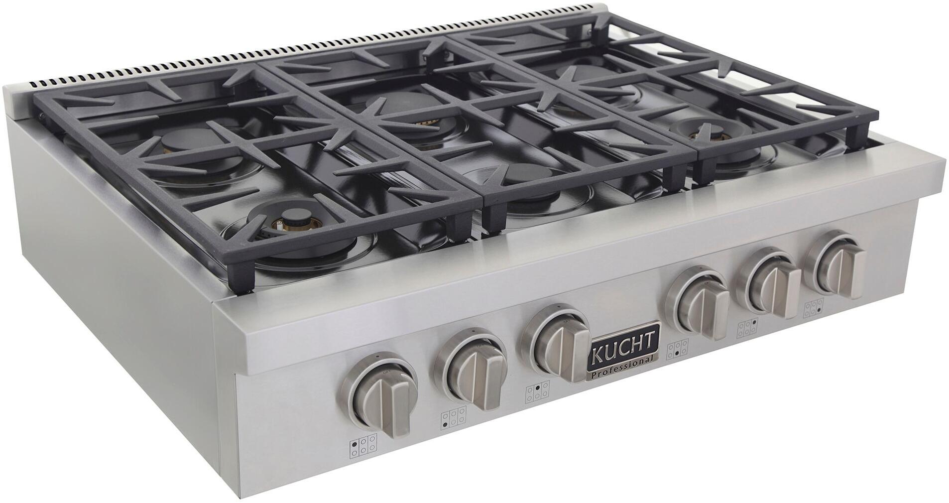 Kucht 36-Inch 6 Burner Gas Rangetop in Stainless Steel with Silver Accents KFX369T-S