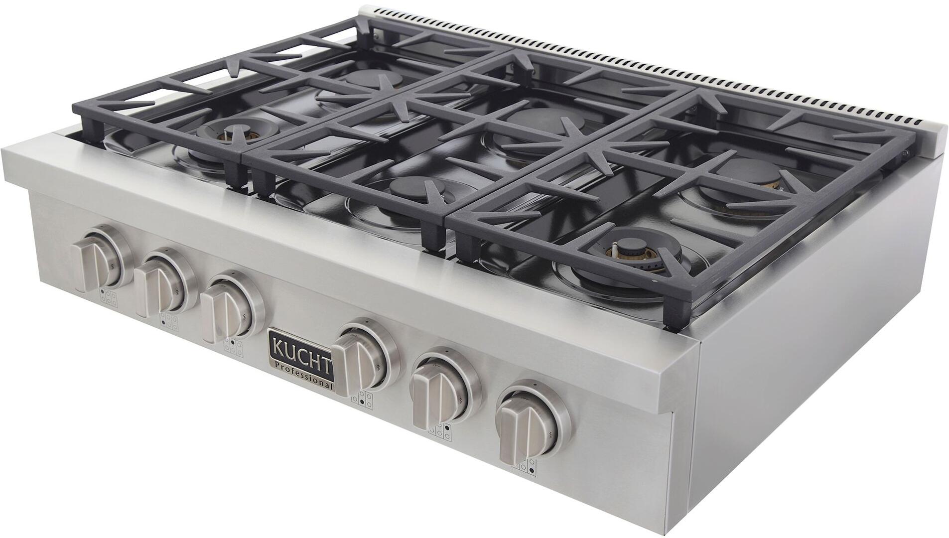 Kucht 36-Inch 6 Burner Gas Rangetop in Stainless Steel with Silver Accents KFX369T-S