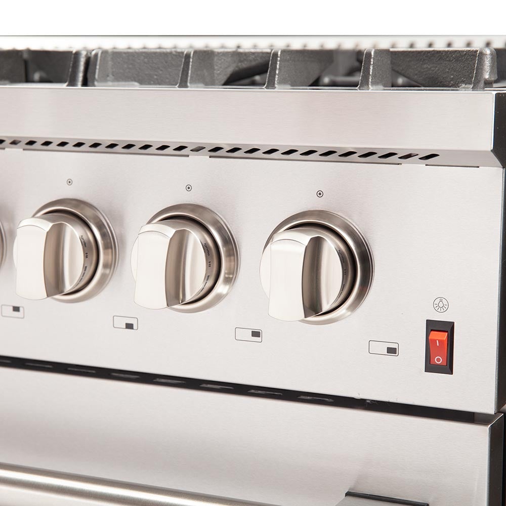 FORNO Maniago 48" Gold Freestanding Dual Fuel Range Gas Cooktop with 240v Electric Oven - 8 Burners, Griddle, and Double Oven -FFSGS6156-48