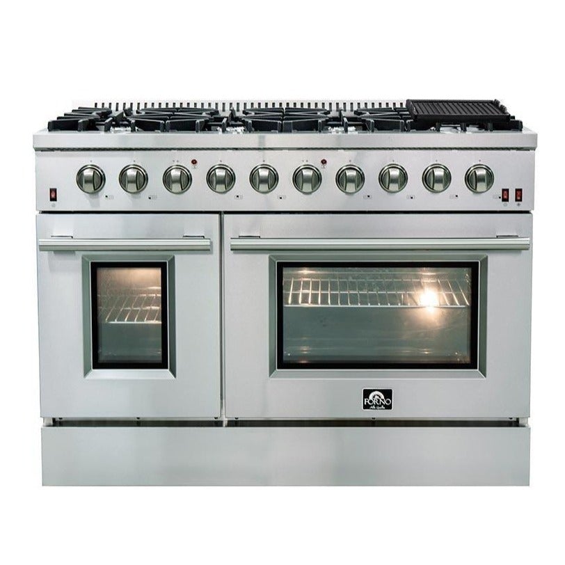 Forno 48" Galiano Gas Range with 8 Burners Griddle and Double Oven