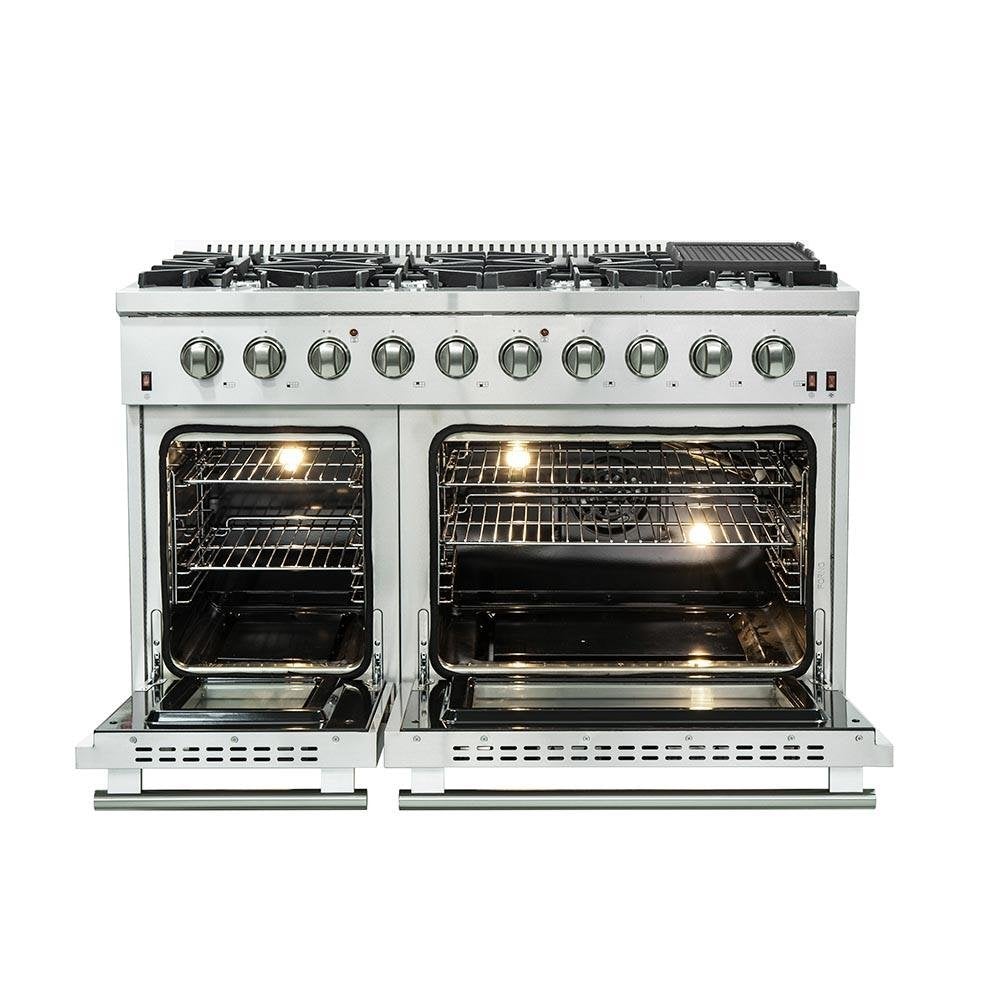 Forno 48" Galiano Gas Range with 8 Burners Griddle and Double Oven