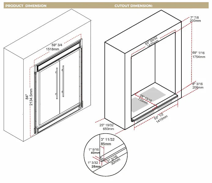 60 Fridge Freezer Combo dimensions