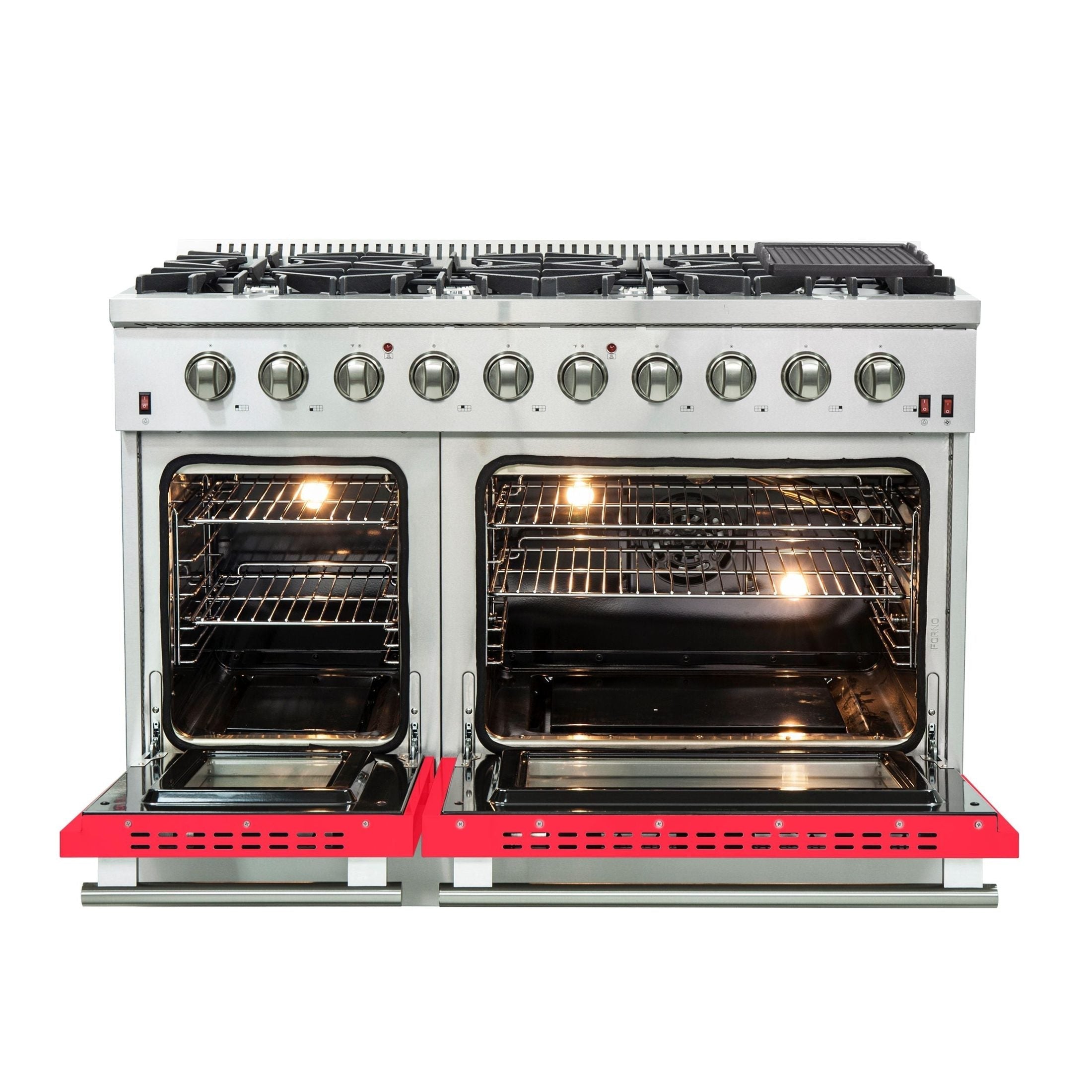 FORNO Vittorio - Gold Professional 48" Freestanding Colored Door Gas Range FFSGS6244-48RED