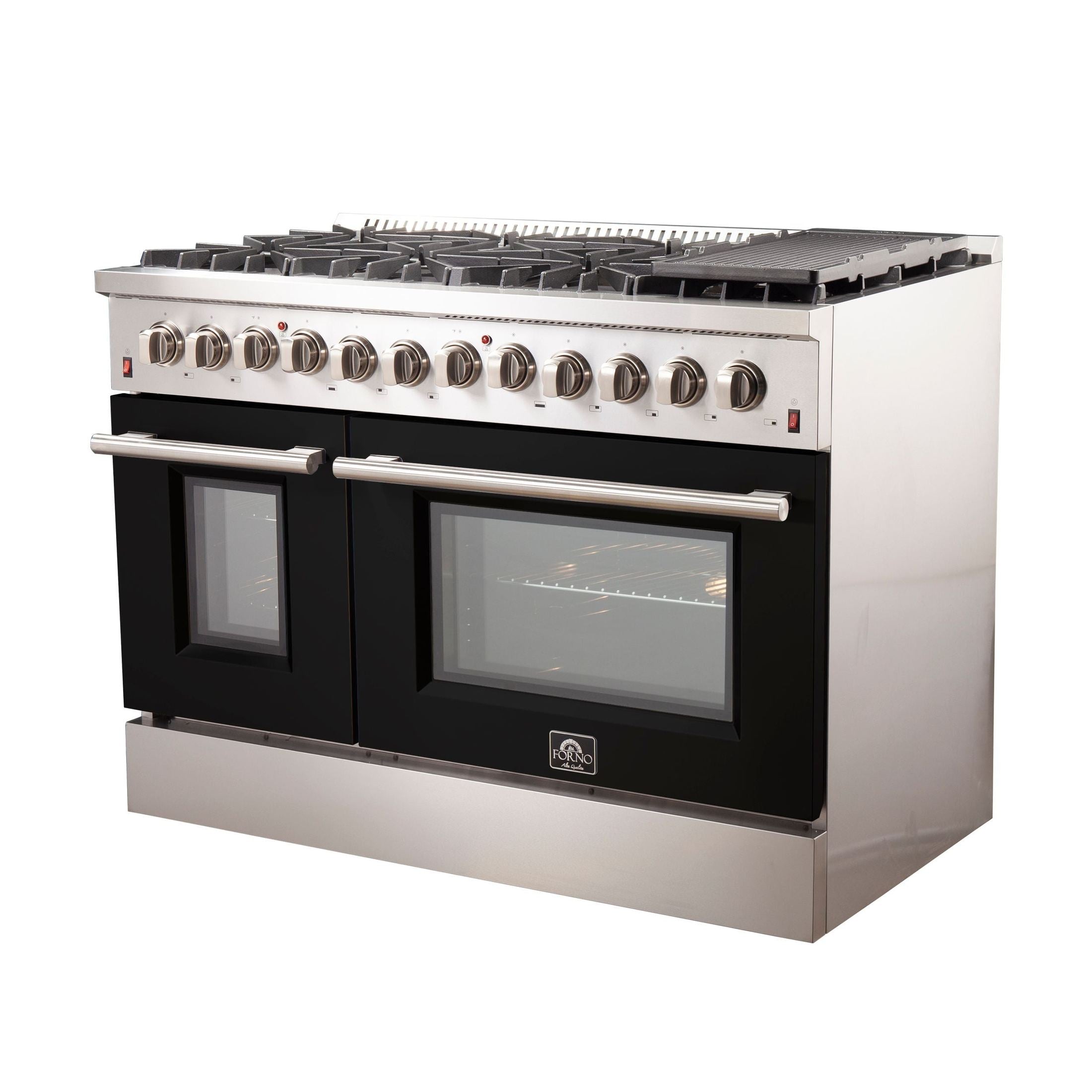 FORNO Galiano - Gold Professional 48" Freestanding Dual Fuel 240V Electric Colored Door Oven Range FFSGS6156-48RED