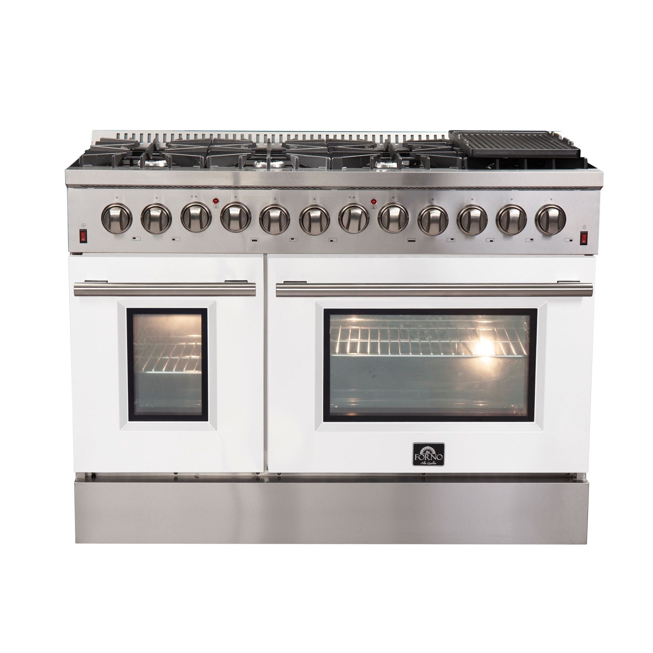 FORNO Galiano - Gold Professional 48" Freestanding Dual Fuel 240V Electric Colored Door Oven Range FFSGS6156-48RED
