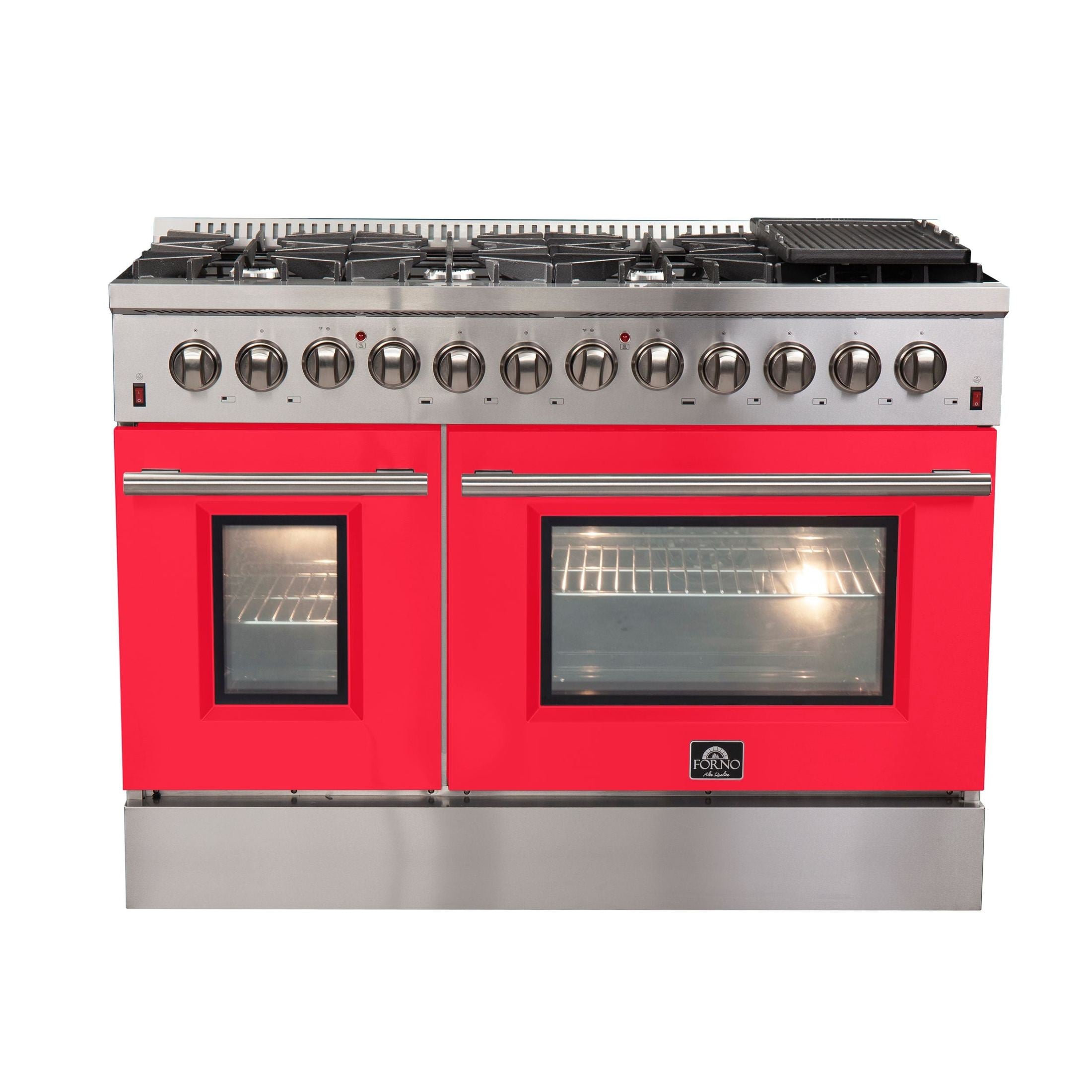 FORNO Galiano - Gold Professional 48" Freestanding Dual Fuel 240V Electric Colored Door Oven Range FFSGS6156-48RED