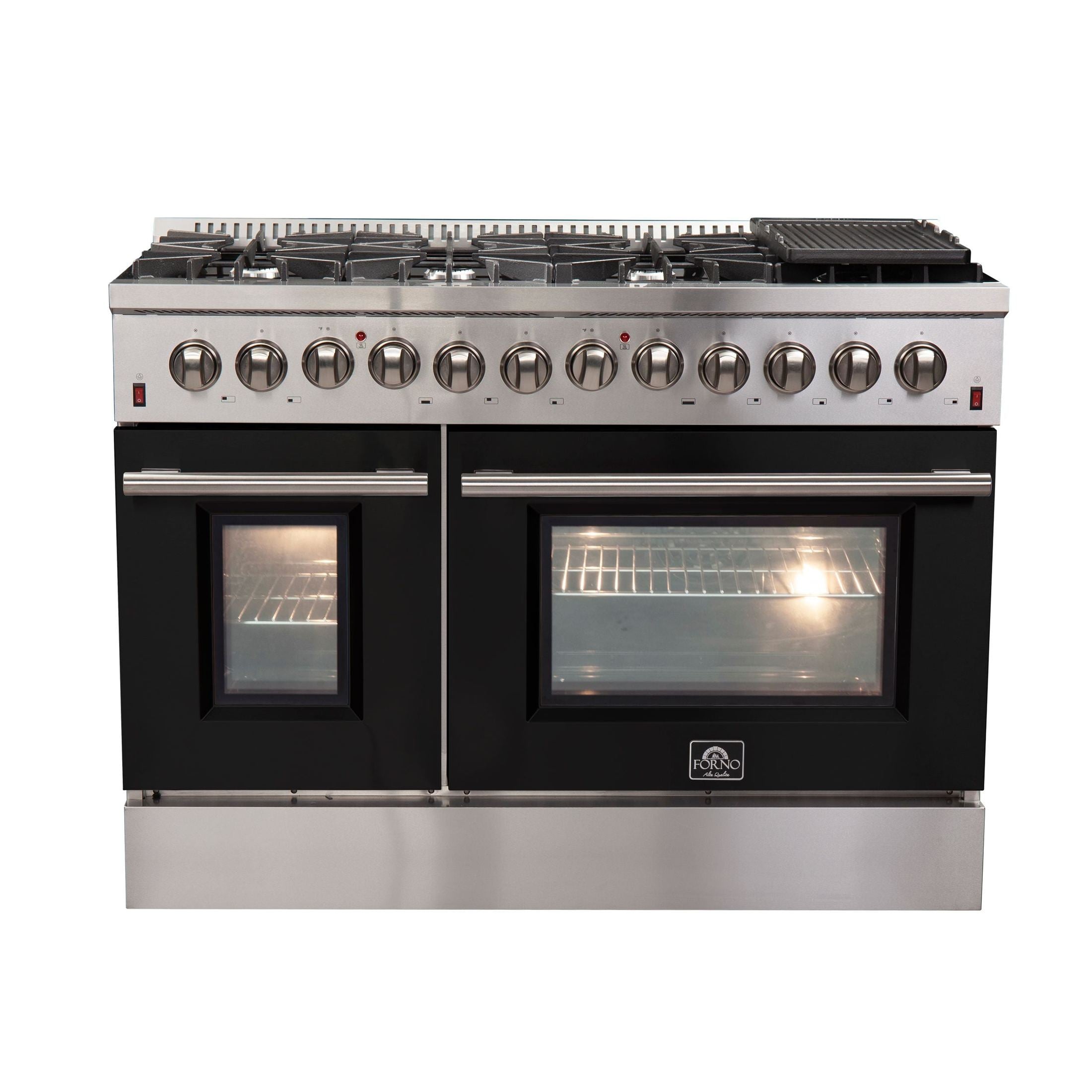 FORNO Galiano - Gold Professional 48" Freestanding Dual Fuel 240V Electric Colored Door Oven Range FFSGS6156-48RED
