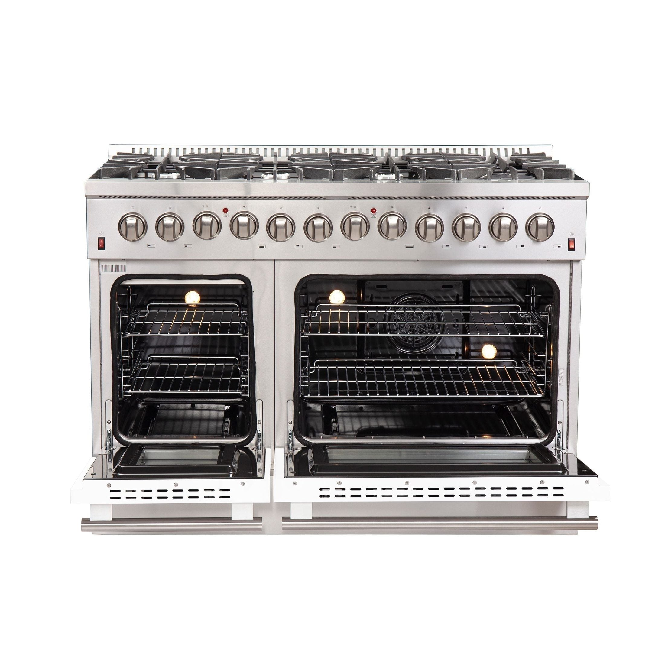 FORNO Galiano - Gold Professional 48" Freestanding Dual Fuel 240V Electric Colored Door Oven Range FFSGS6156-48RED