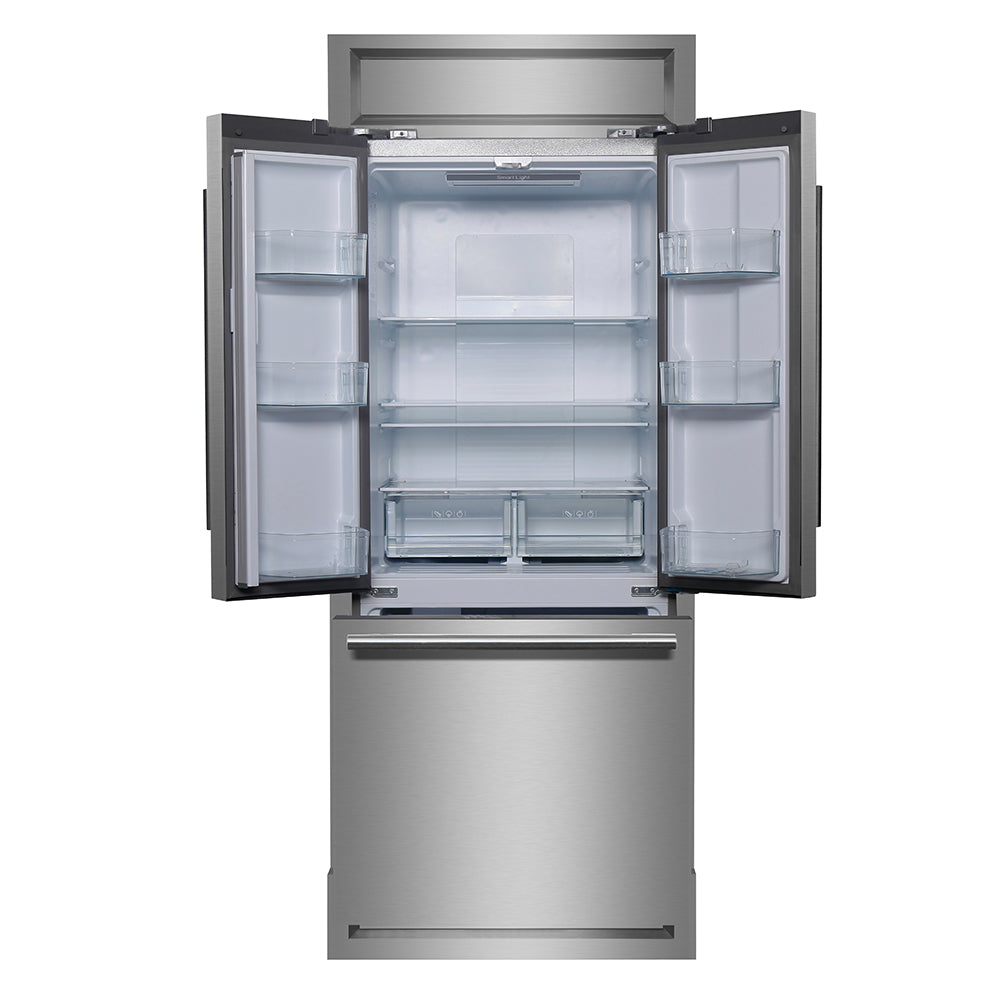 Forno Gallipoli 30-Inch French Door Refrigerator with 17.5 cu.ft. Capacity and Decorative Grill in Stainless Steel FFFFD1974-35MG
