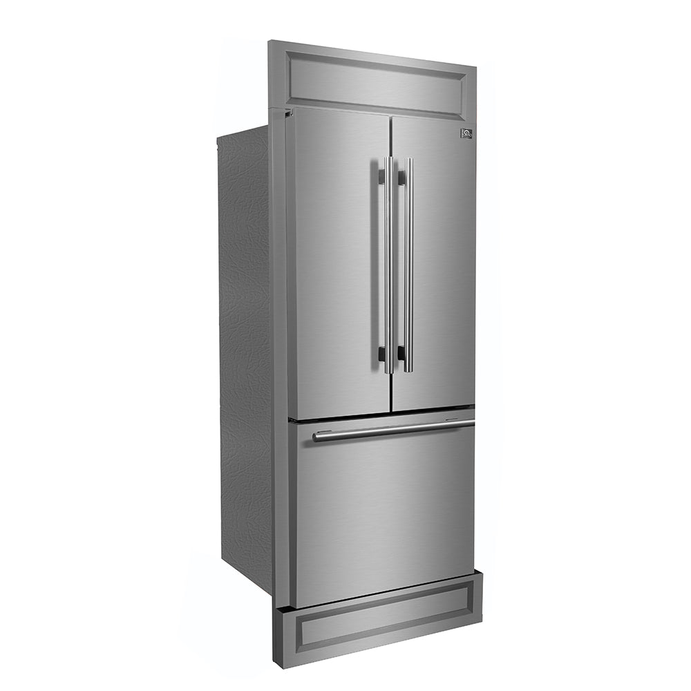 Forno Gallipoli 30-Inch French Door Refrigerator with 17.5 cu.ft. Capacity and Decorative Grill in Stainless Steel FFFFD1974-35MG