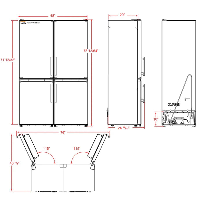 FORNO Guardia 46.8-Inch 21.6 cu.ft. Side-by-Side Bottom Freezer Refrigerator in Stainless Steel