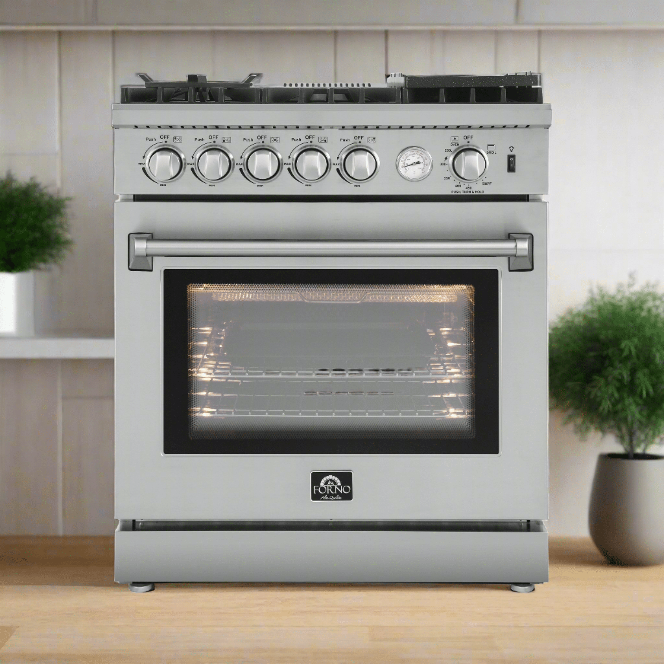 Forno Breno 30" Freestanding Gas Range Oven with 5 Sealed Burners, Griddle, and Air Fryer FFSGS6276-30