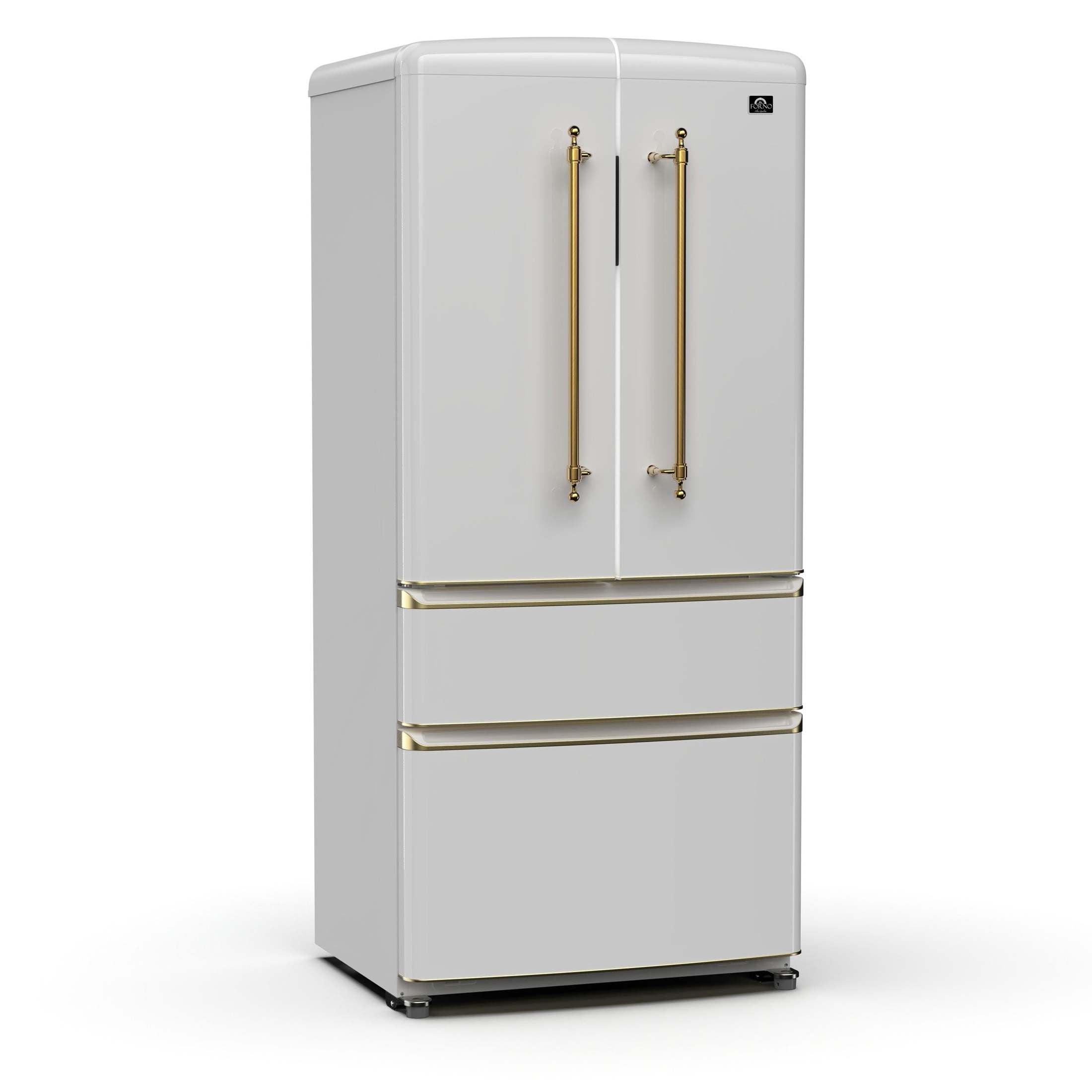 Forno Luigi 33" 18 cu. ft. French Door Refrigerator in Black with Antique Brass Handles, FFFFD1791-33BLK