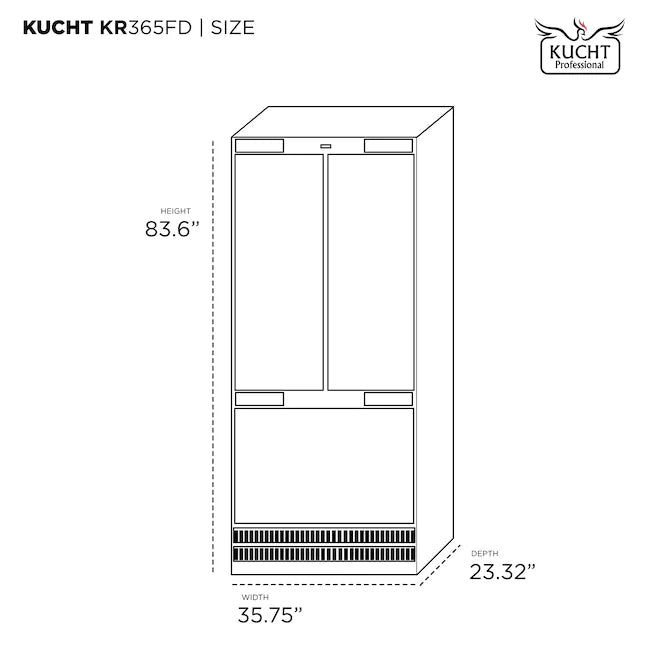 Kucht 36" Built-In 19.6 Cu. Ft. French Door Refrigerator in Custom Panel Ready, Counter Depth, with Ice Maker