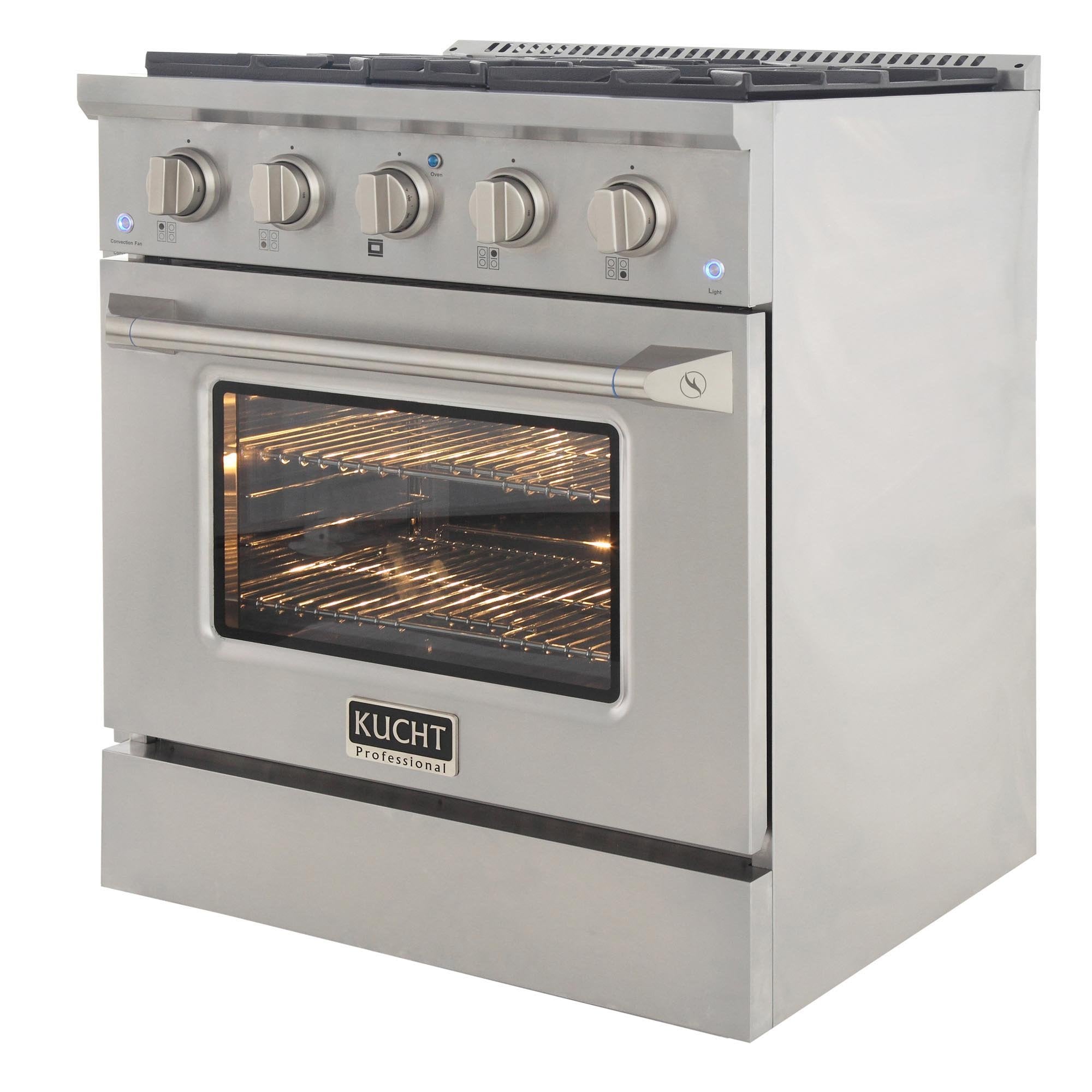 Kucht 30-Inch 4.2 Cu. Ft. Gas Range - Sealed Burners and Convection Oven in Stainless Steel KNG301-S