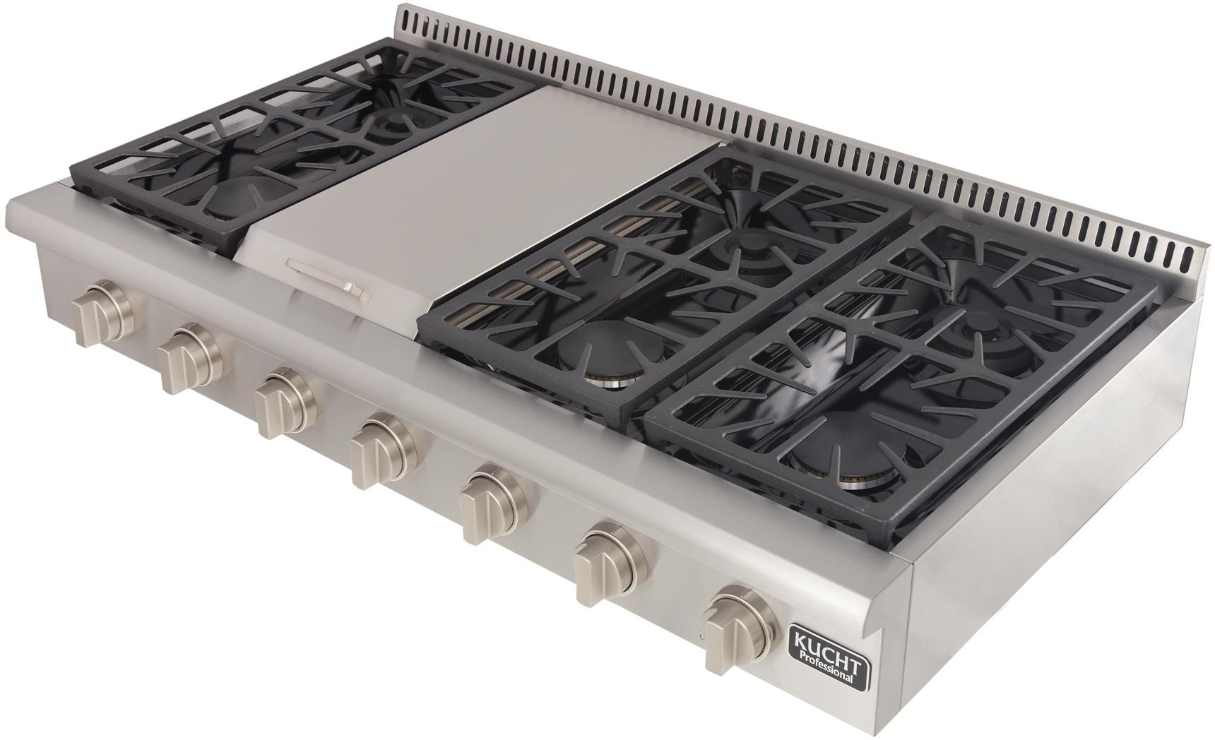 Kucht 48-Inch Gas Rangetop with Griddle in Stainless Steel KRT481GU