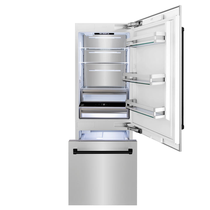 ZLINE 30" Autograph Edition 16.1 cu. ft. Built-in 2-Door Bottom Freezer Refrigerator with Internal Water and Ice Dispenser in Stainless Steel RBIVZ-304-30