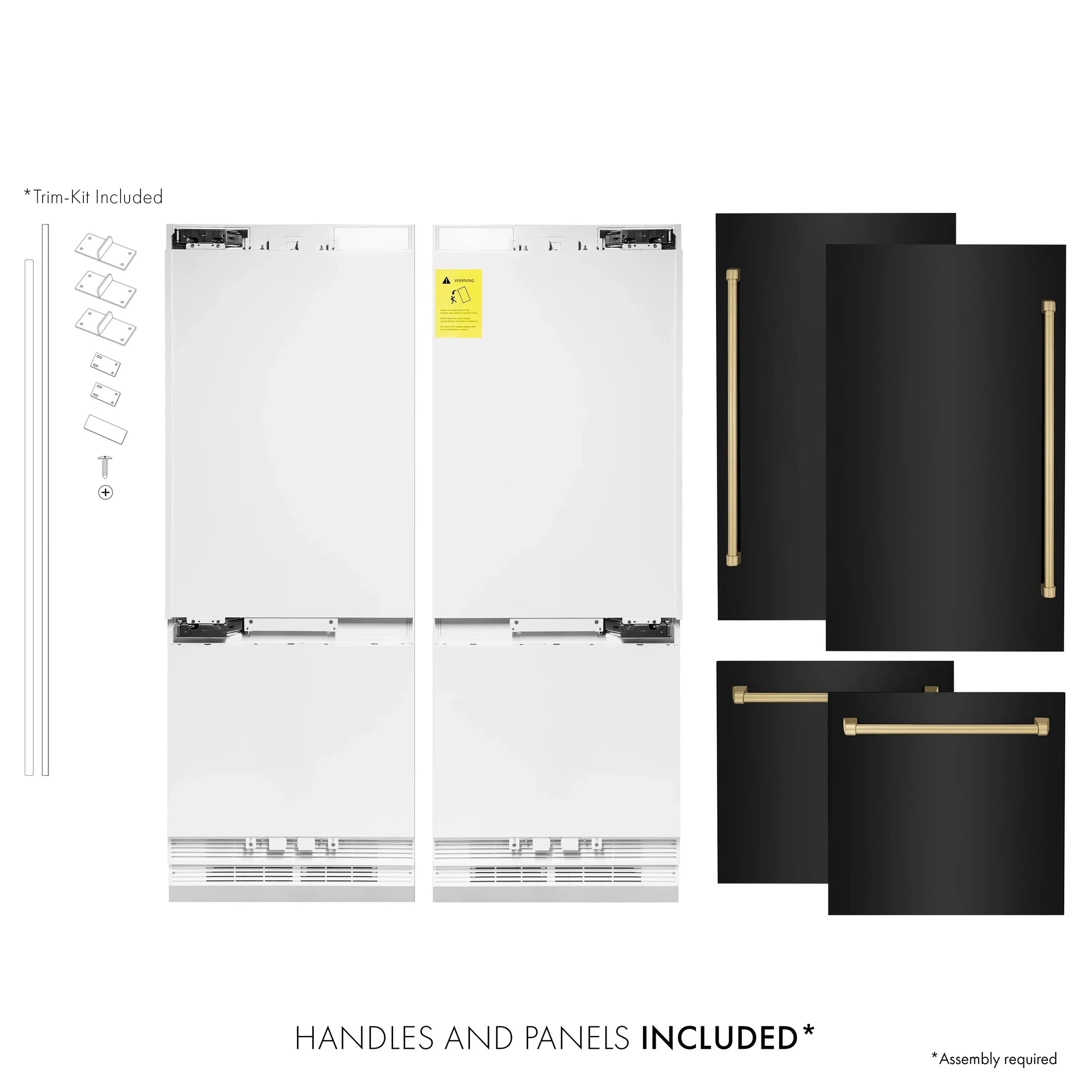 ZLINE 60" Autograph Edition 32.2 cu. ft. Built-in 4-Door French Door Refrigerator with Internal Water and Ice Dispenser in Black Stainless Steel with Champagne Bronze Accents RBIVZ-BS-60-CB