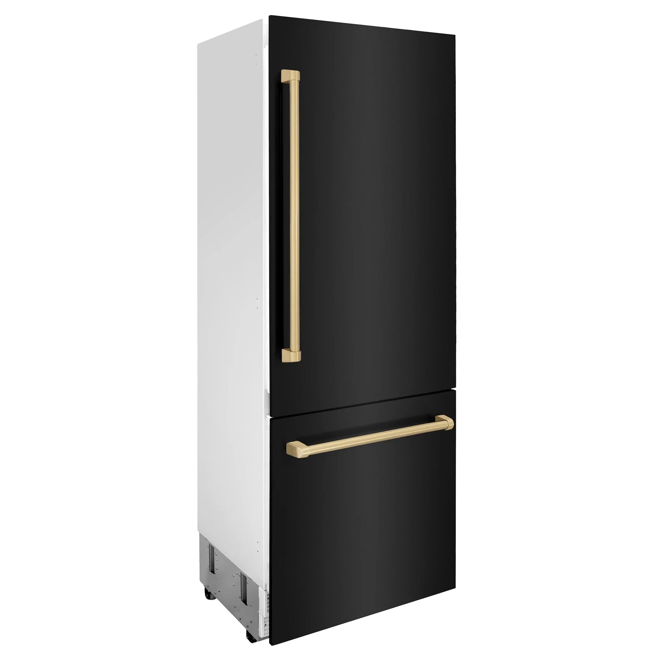 ZLINE 30" Autograph Edition 16.1 cu. ft. Built-in 2-Door Bottom Freezer Refrigerator with Internal Water and Ice Dispenser in Black Stainless Steel with Champagne Bronze Accents RBIVZ-BS-30-CB