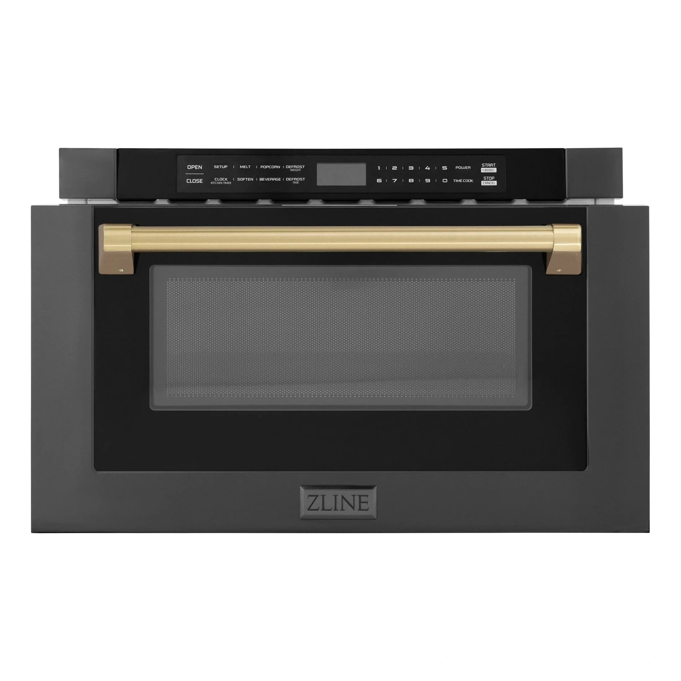 ZLINE Autograph Edition 24" 1.2 cu. ft. Built-in Microwave Drawer in Black Stainless Steel and Champagne Bronze Accents MWDZ-1-BS-H-CB