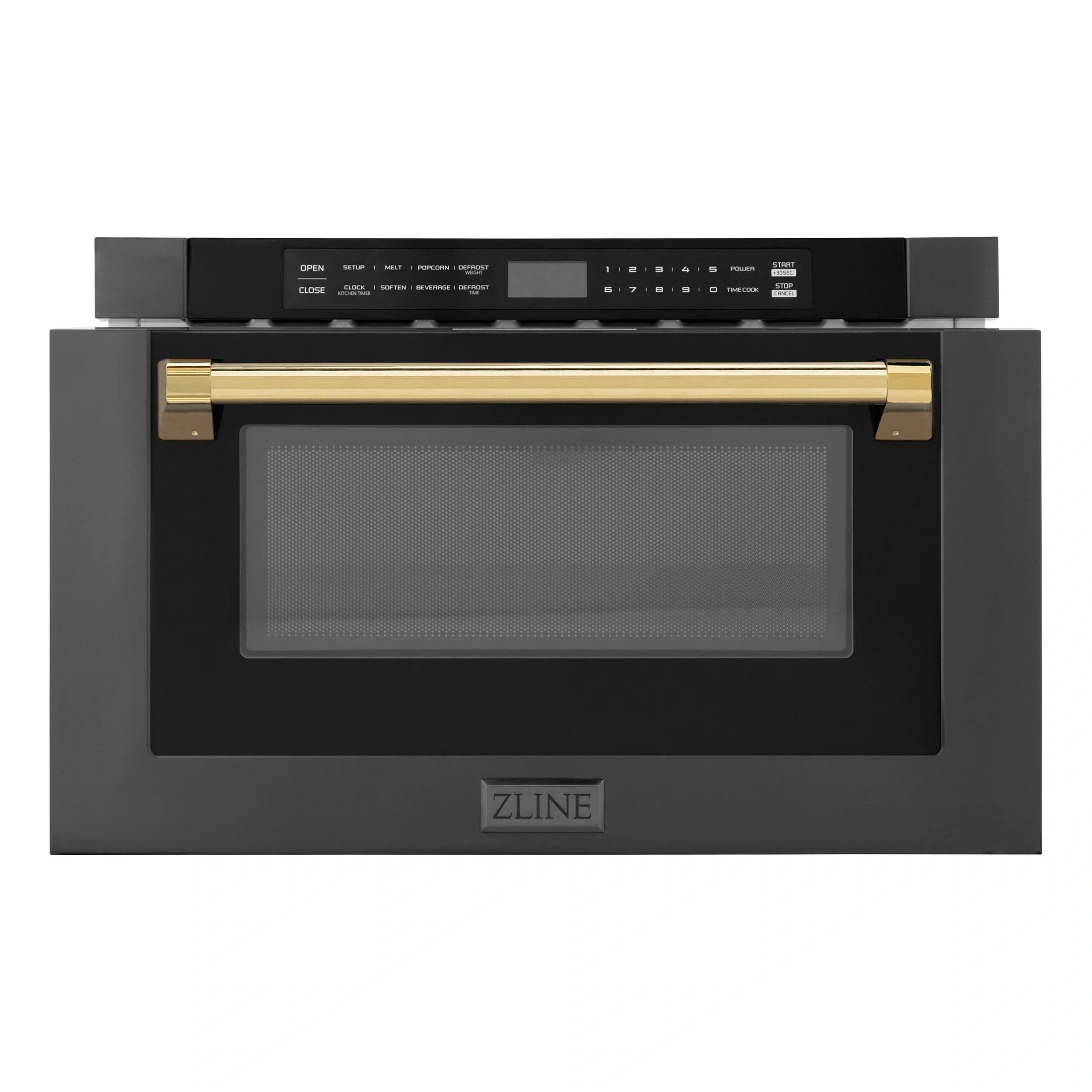 ZLINE Autograph Edition 24" 1.2 cu. ft. Built-in Microwave Drawer in Black Stainless Steel and Gold Accents MWDZ-1-BS-H-G
