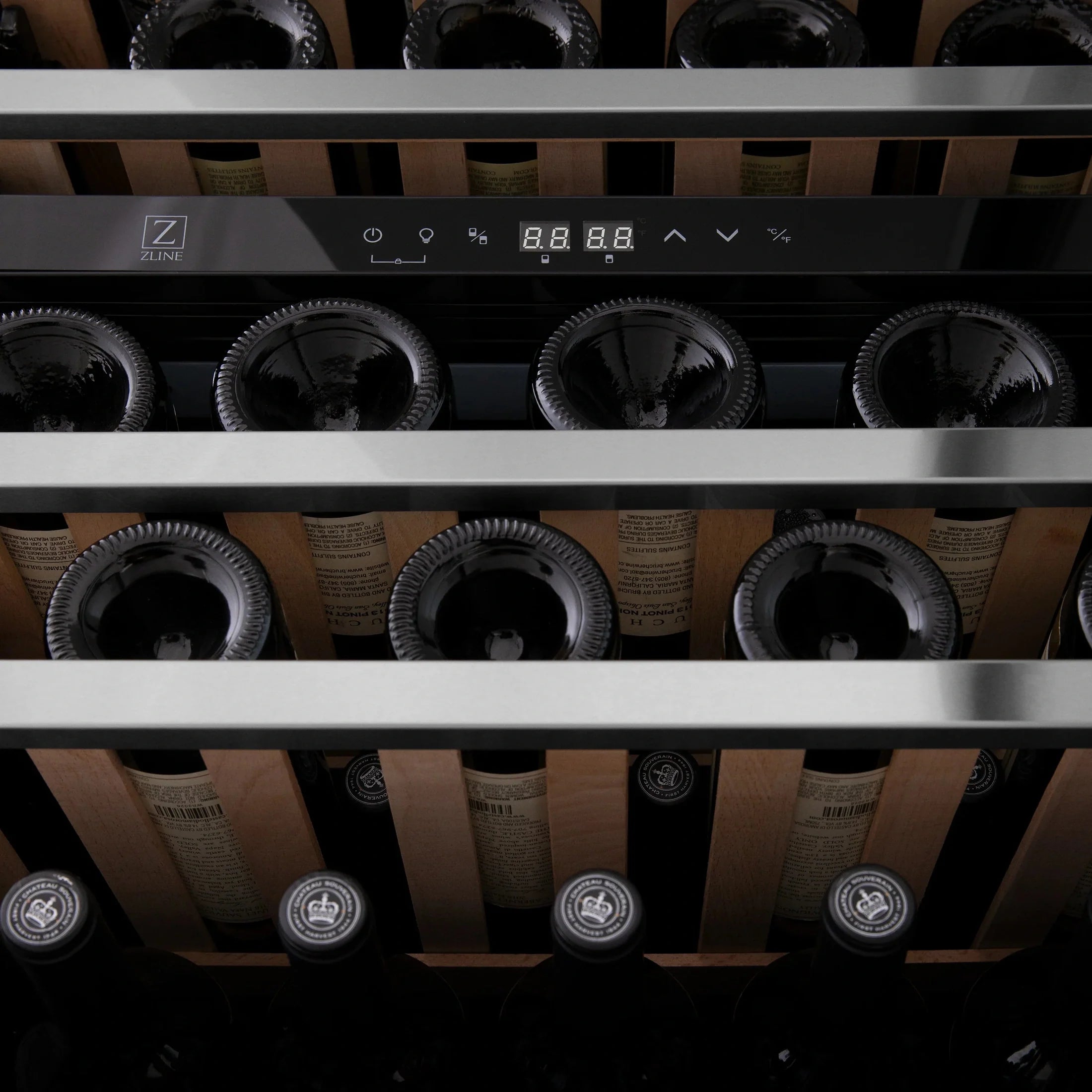 ZLINE 24 in. Monument Autograph Edition Dual Zone 44-Bottle Wine Cooler in Stainless Steel with Accents RWVZ-UD-24